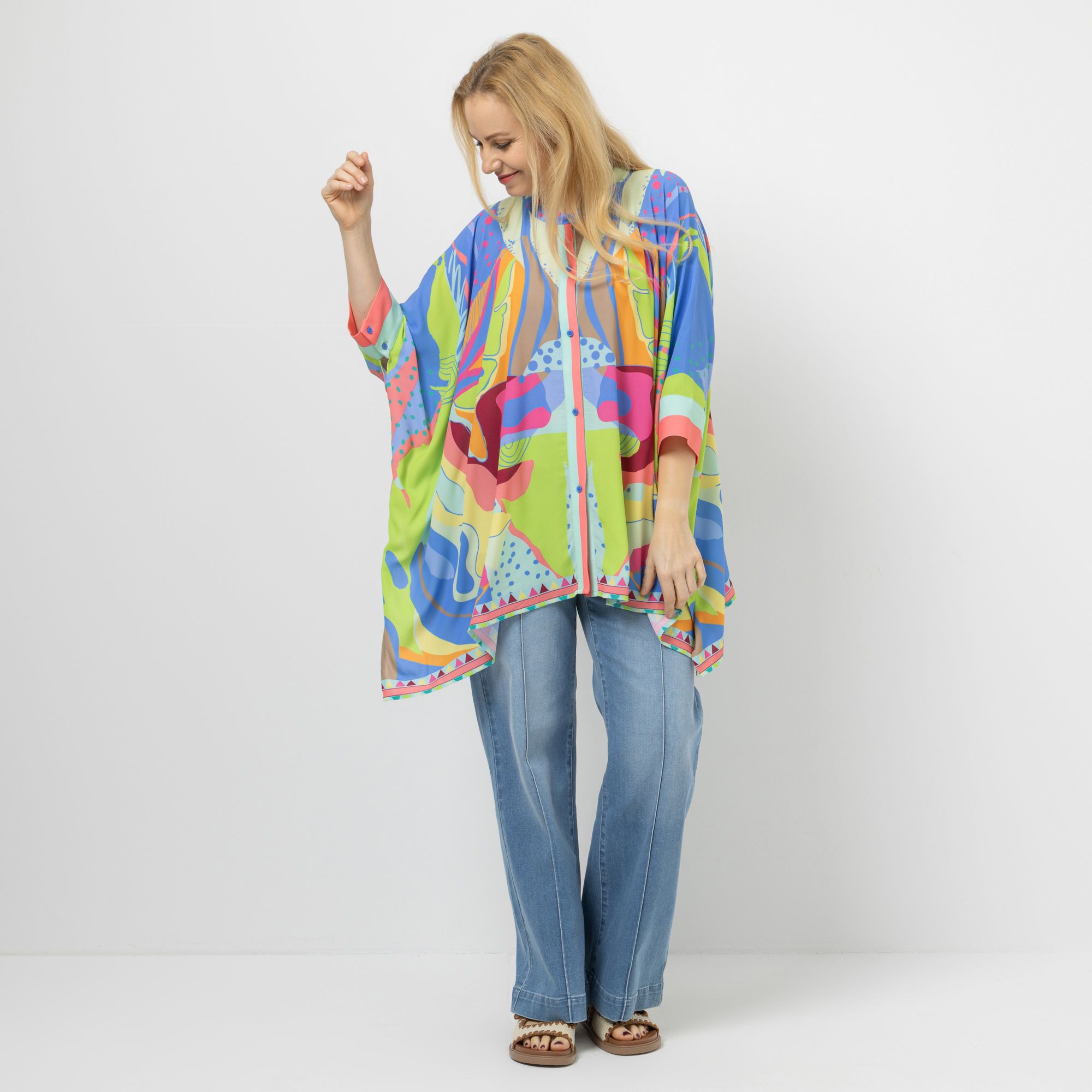 DAWID by Dawid Tomaszewski Bluse in Kaftan-Look Allover-Druck oversized