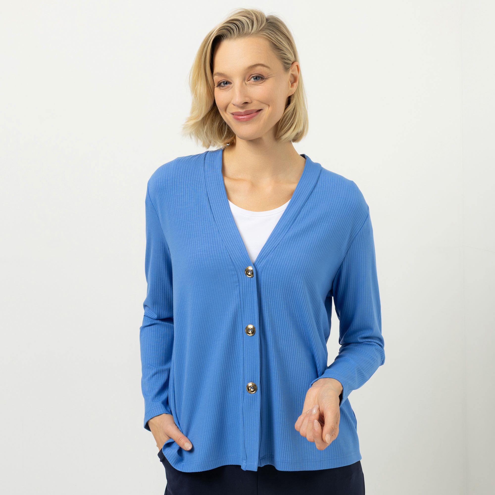 KIM & CO. Cardigan, Langarm Viskose-Rippjersey Knopfleiste figurumspielend