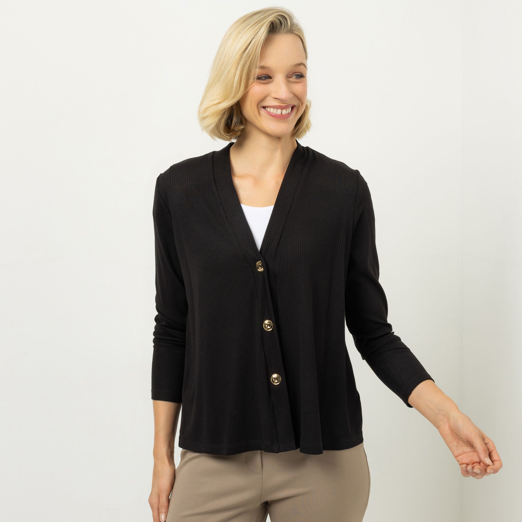 KIM & CO. Cardigan, Langarm Viskose-Rippjersey Knopfleiste figurumspielend