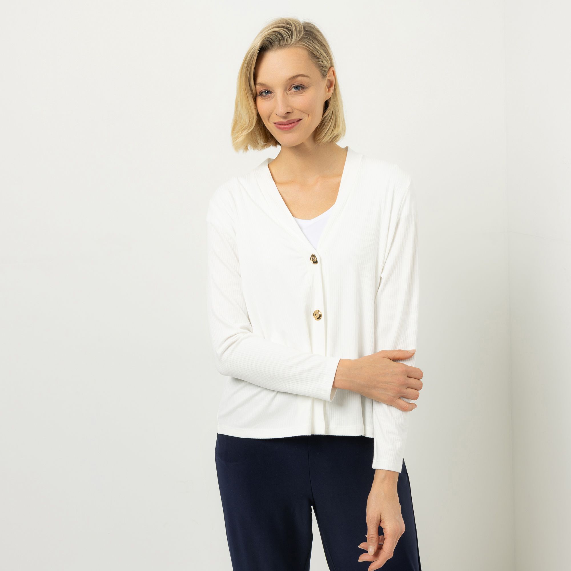 KIM & CO. Cardigan, Langarm Viskose-Rippjersey Knopfleiste figurumspielend