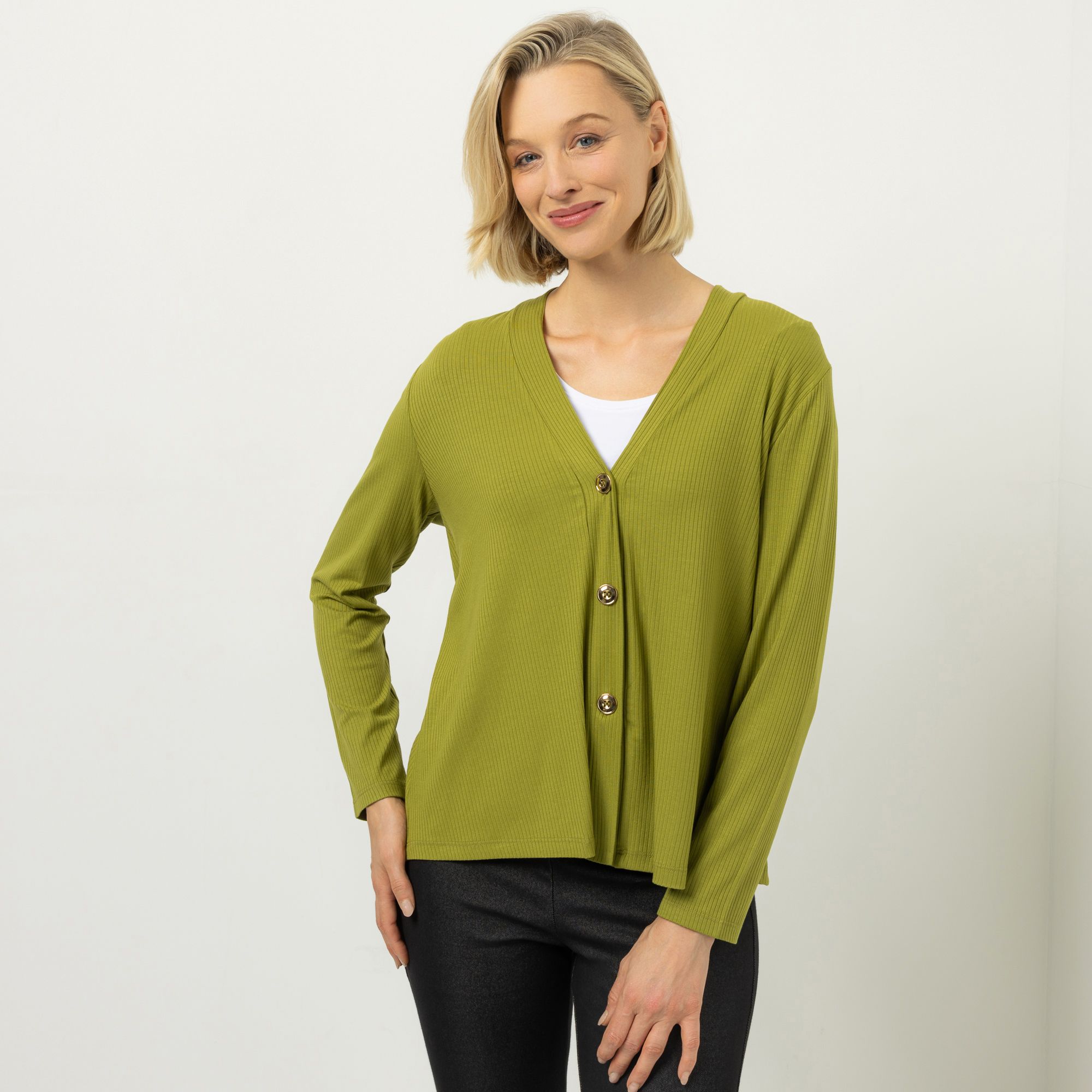 KIM & CO. Cardigan, Langarm Viskose-Rippjersey Knopfleiste figurumspielend