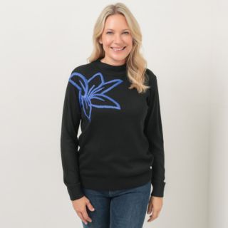 EVA LUTZ Pullover Rundhalsausschnitt Blumenstickerei figurumspielend