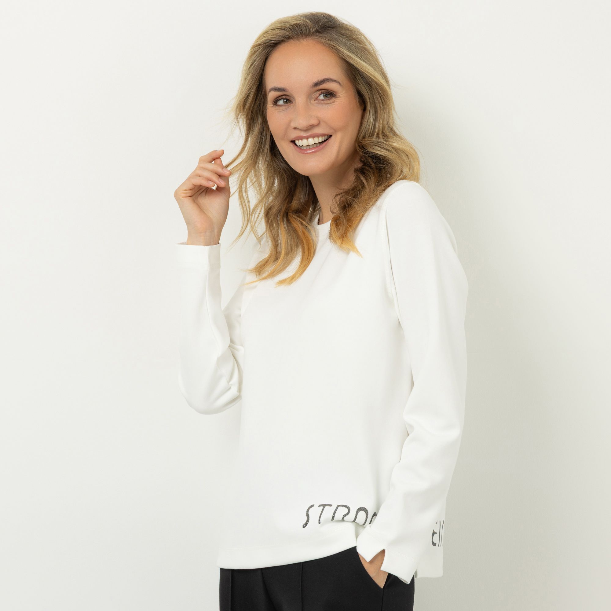 STRANDFEIN Sweatshirt, langarm Rundhalsausschnitt Schriftzug figurumspielend