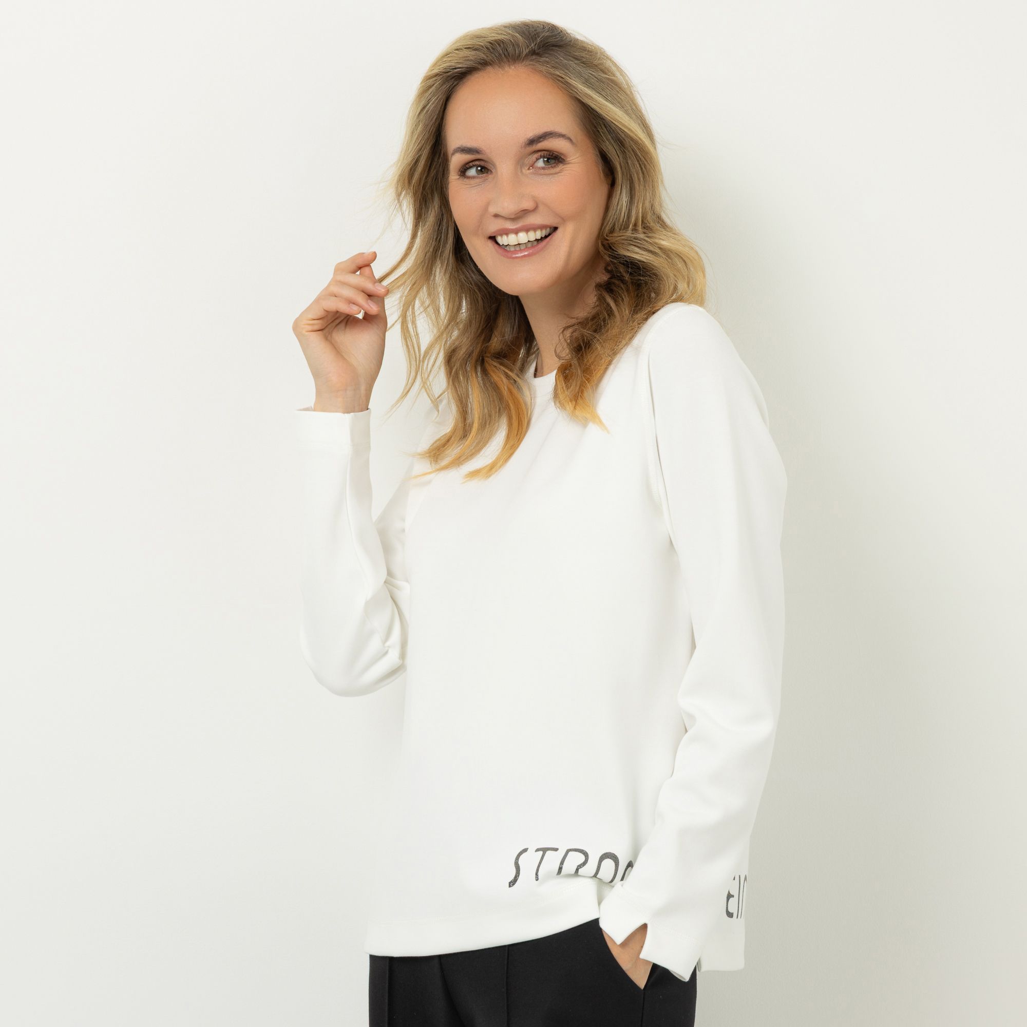 STRANDFEIN Sweatshirt, langarm Rundhalsausschnitt Schriftzug figurumspielend