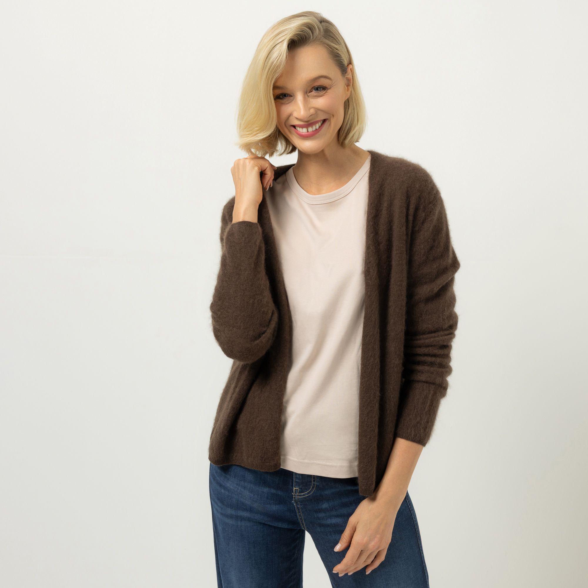 ANNA VON GRIESHEIM Cardigan, Langarm Merino/Kaschmir offene Front figurmumspielend
