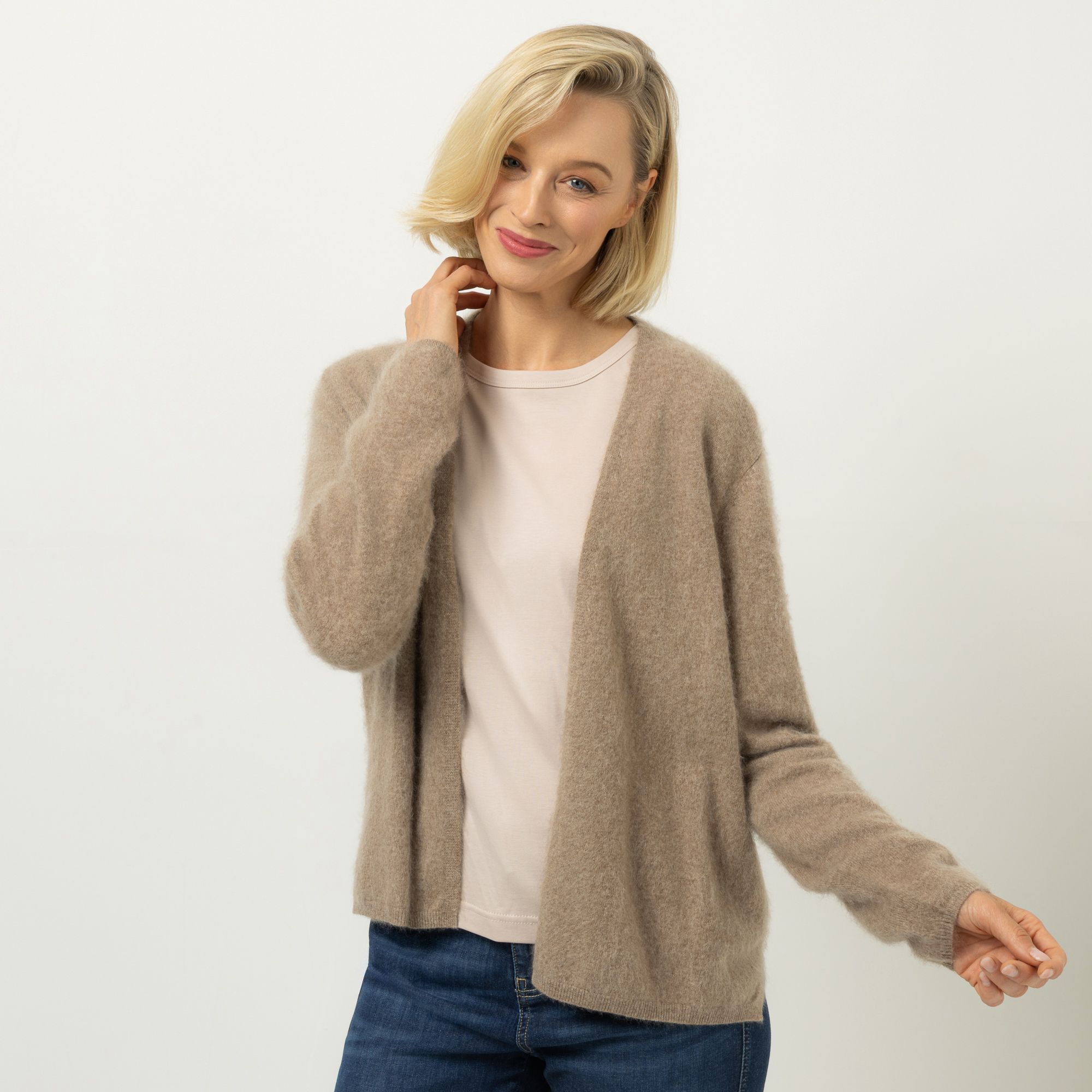 ANNA VON GRIESHEIM Cardigan, Langarm Merino/Kaschmir offene Front figurmumspielend