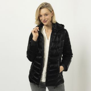 DINE 'N' DANCE Steppjacke Lack-Optik Kapuze abnehmbar figurumspielend
