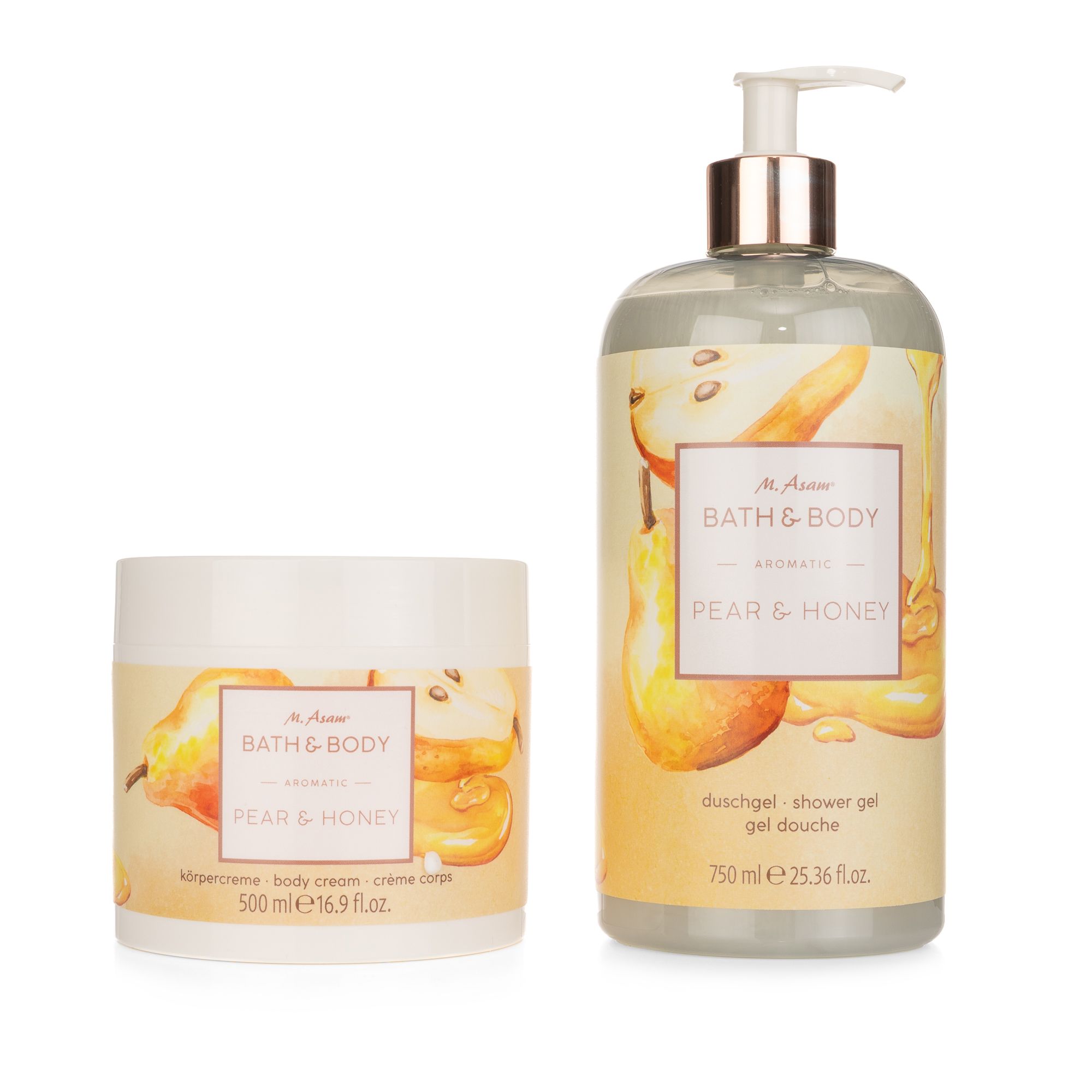 M.ASAM® Birne & Honig Duschgel 750ml, Körpercreme 500ml