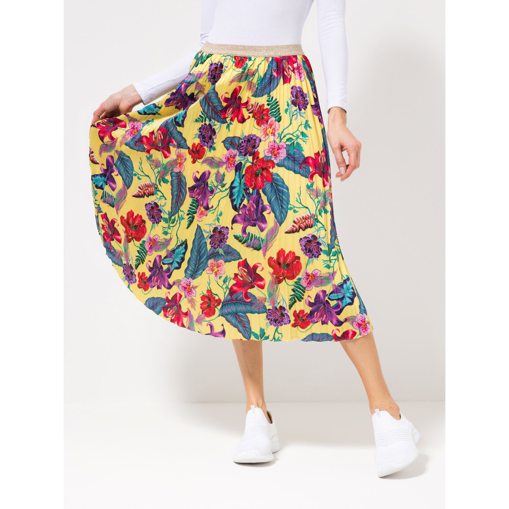 ANNI FOR FRIENDS Plisseerock Rundumdehnbund Allover-Druck wadenumspielend