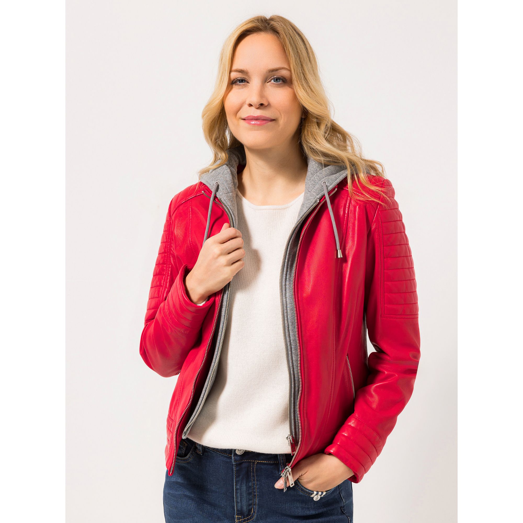 STRANDFEIN Lederjacke Lammnappa Sweatkapuze figurbetont