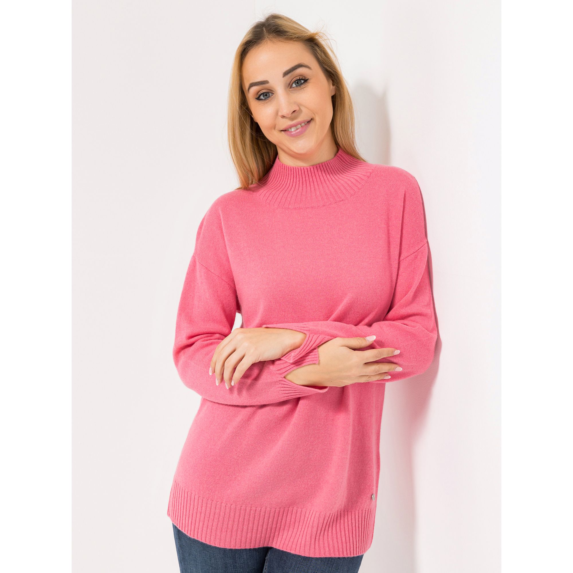 EVA LUTZ Pullover Stehkragen 30% Kaschmir leger weit