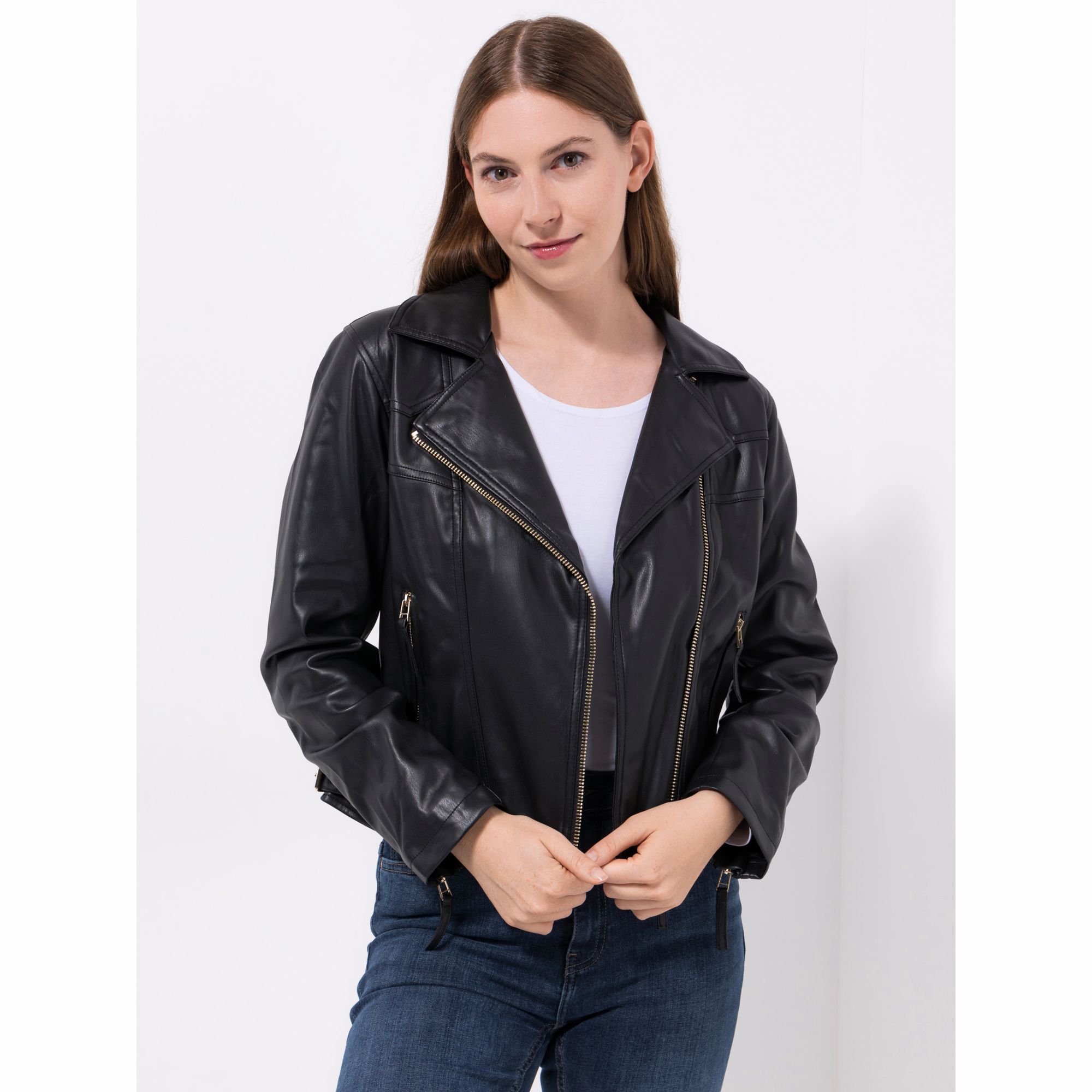 ANNI FOR FRIENDS Jacke, Leder-Optik Reverskragen 2-Wege-Zipper figurumspielend