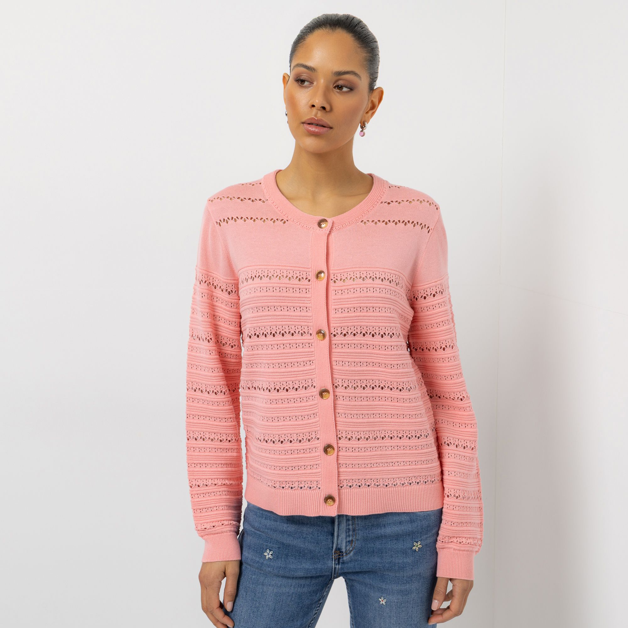 STEFFEN SCHRAUT Cardigan, langarm Pointelle-Strick Rundhalsausschnitt figurumspielend