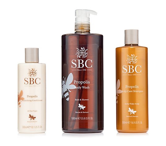 SBC Propolis Hair & Body Trio mit Duschgel 1.000ml, Shampoo 500ml, Spülung 300ml