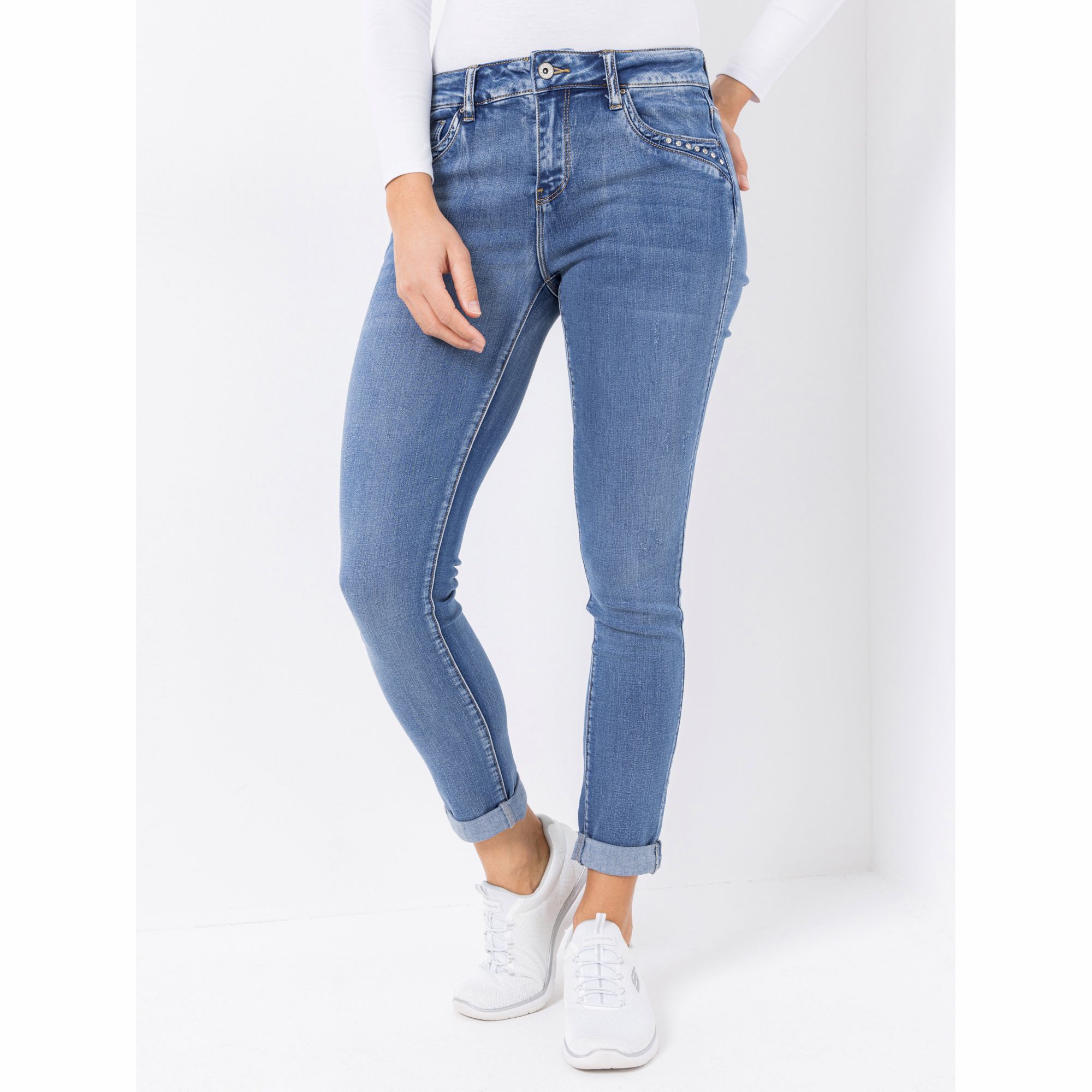 DINE 'N' DANCE Jeanshose Salsa 5-Pocket-Style Umschlag am Saum schmales Bein