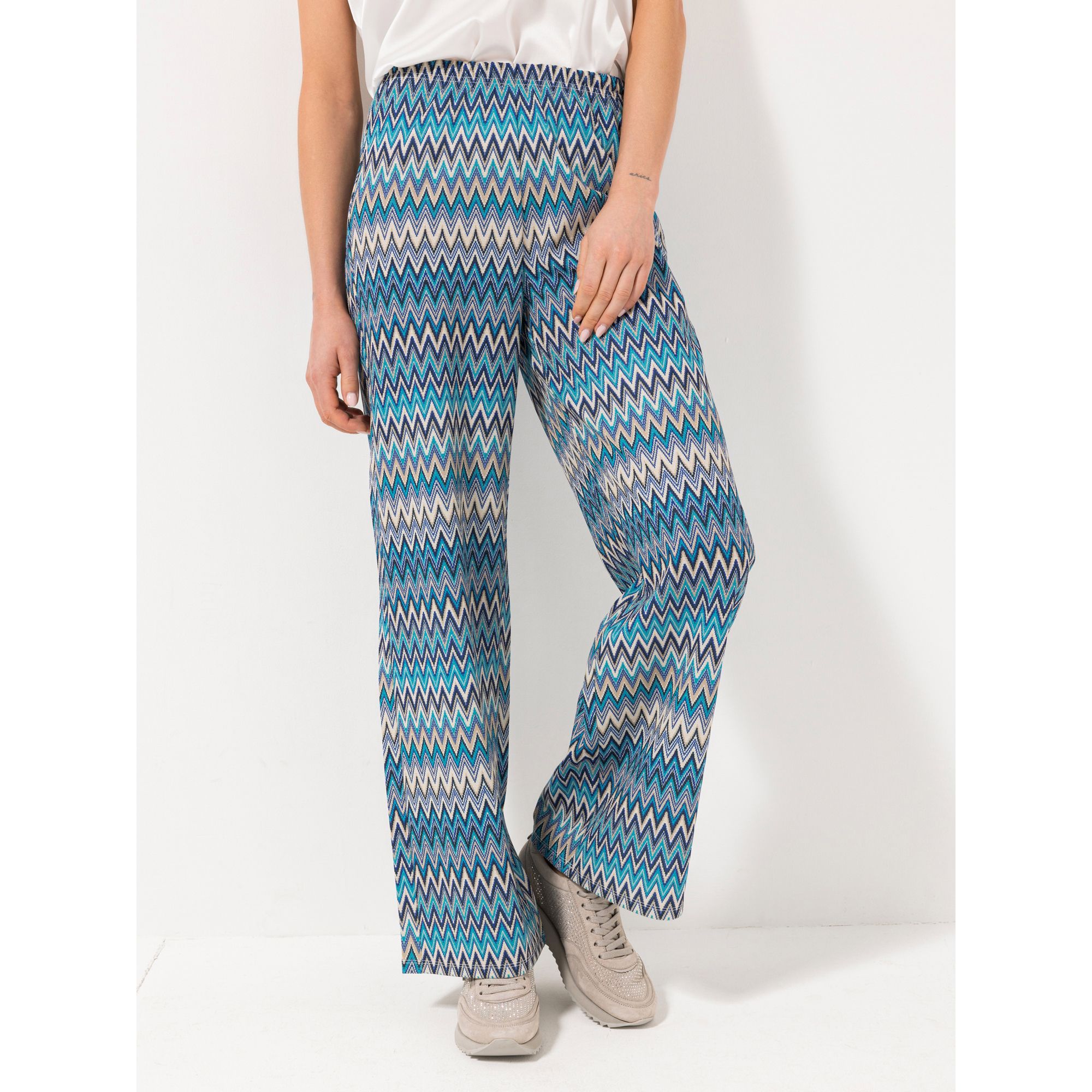 STEFFEN SCHRAUT Hose, weites Bein Rundumdehnbund Glanzgarn-Details lange Form