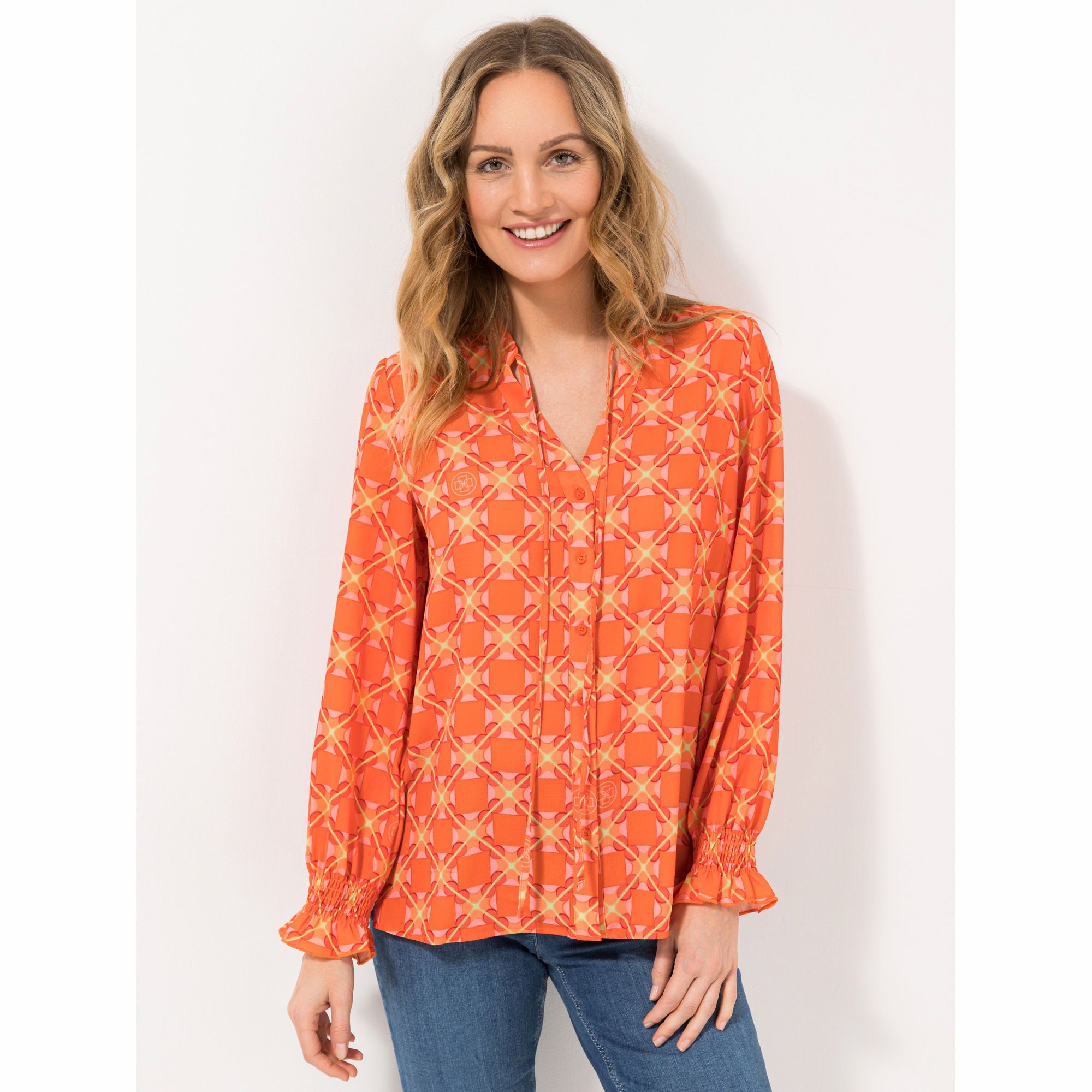 DAWID by Dawid Tomaszewski Bluse, Knopfleiste mit Bindeband leger weit