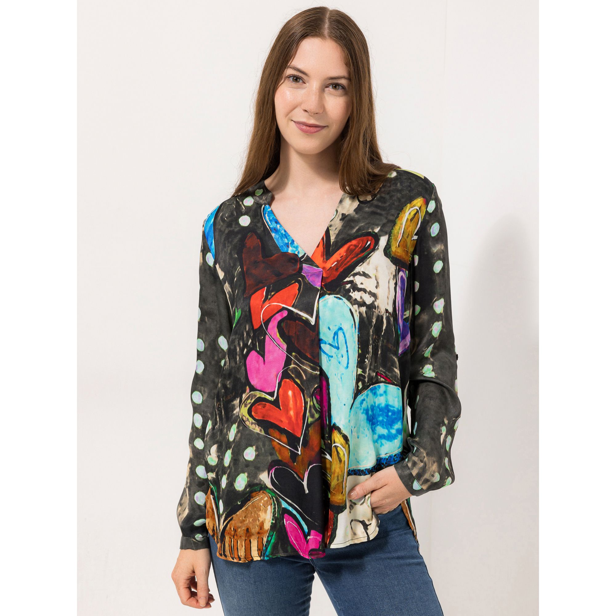 DINE 'N' DANCE Bluse, 1/1-Arm Ärmelriegel Allover-Druck leger weit