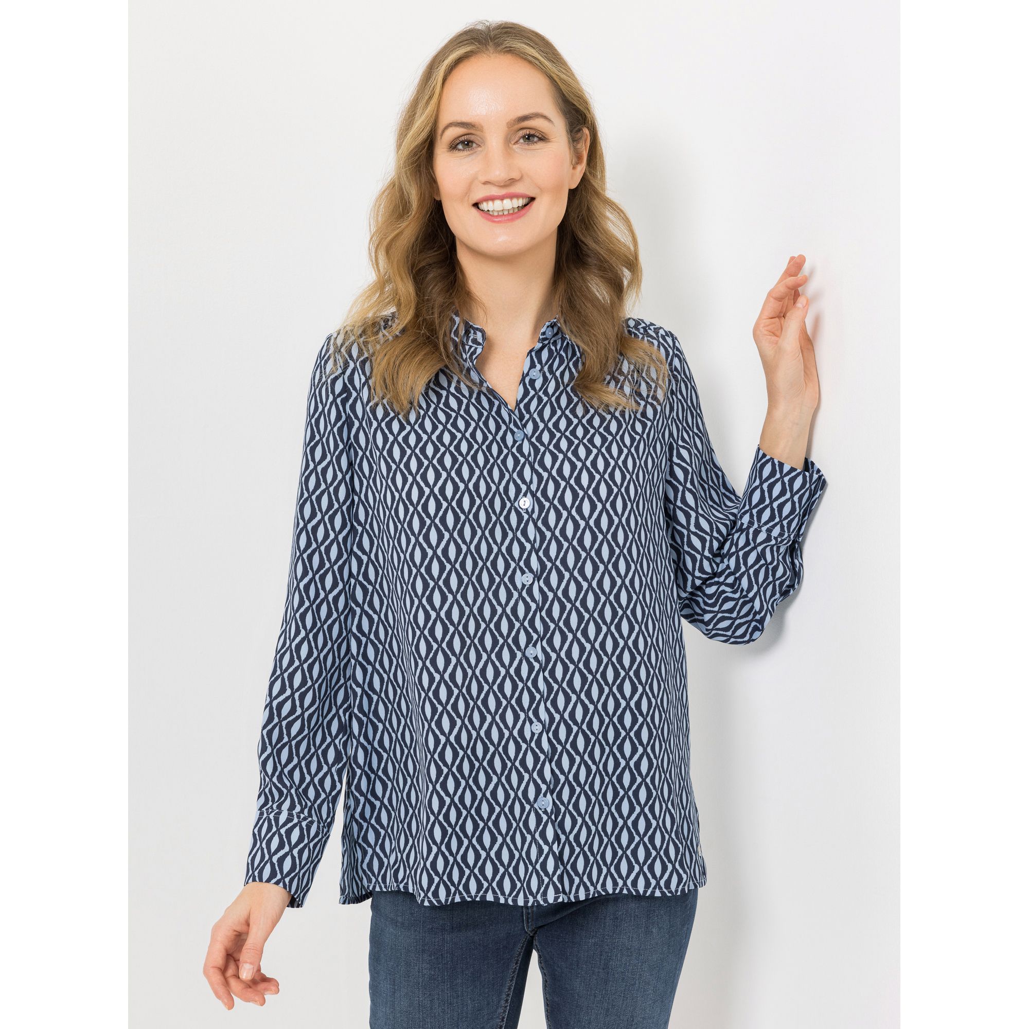 EVA LUTZ Bluse Lotte Hemdkragen Knopfleiste leger weit