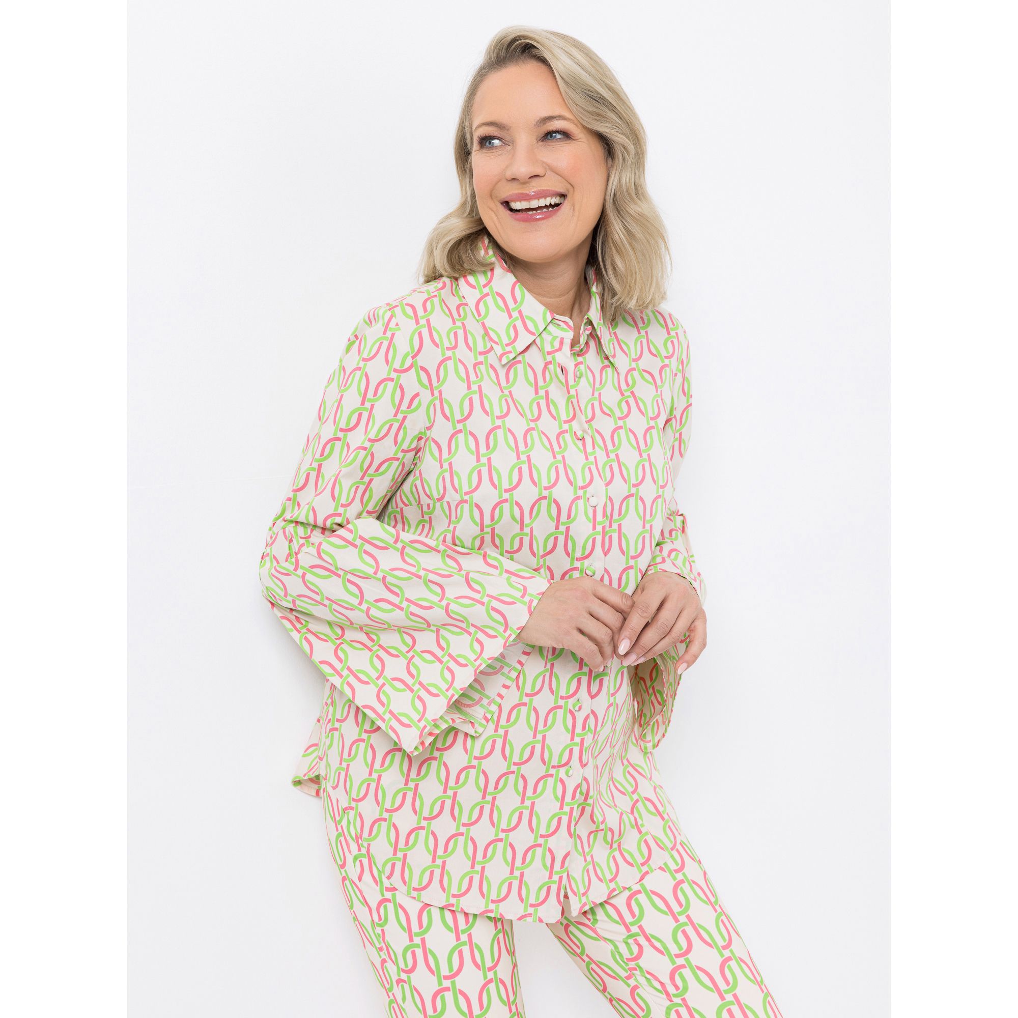 KILIAN KERNER SENSES Bluse, Langarm Volantärmel abgerundeter Saum figurumspielend