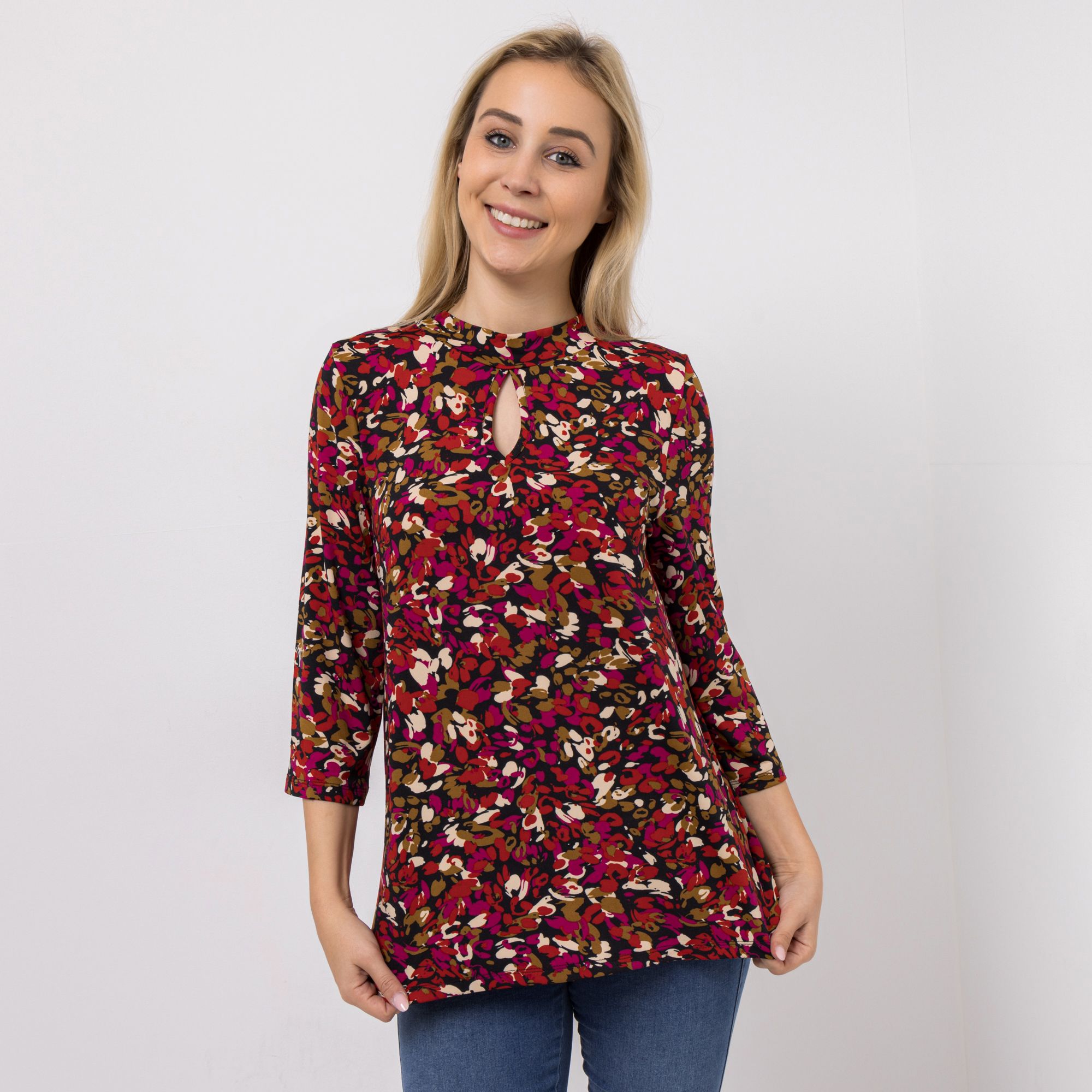 KIM & CO. Shirt, 3/4-Arm Brazil Knit Jersey Zier-Ausschnitt figurumspielend