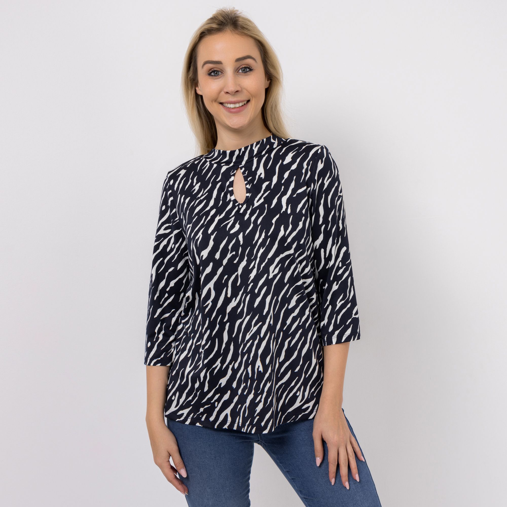 KIM & CO. Shirt, 3/4-Arm Brazil Knit Jersey Zier-Ausschnitt figurumspielend