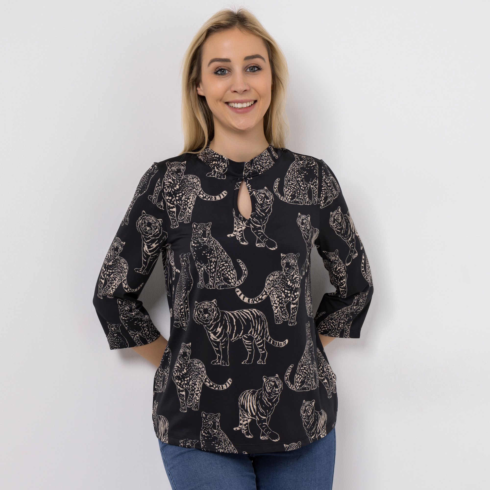 KIM & CO. Shirt, 3/4-Arm Brazil Knit Jersey Zier-Ausschnitt figurumspielend