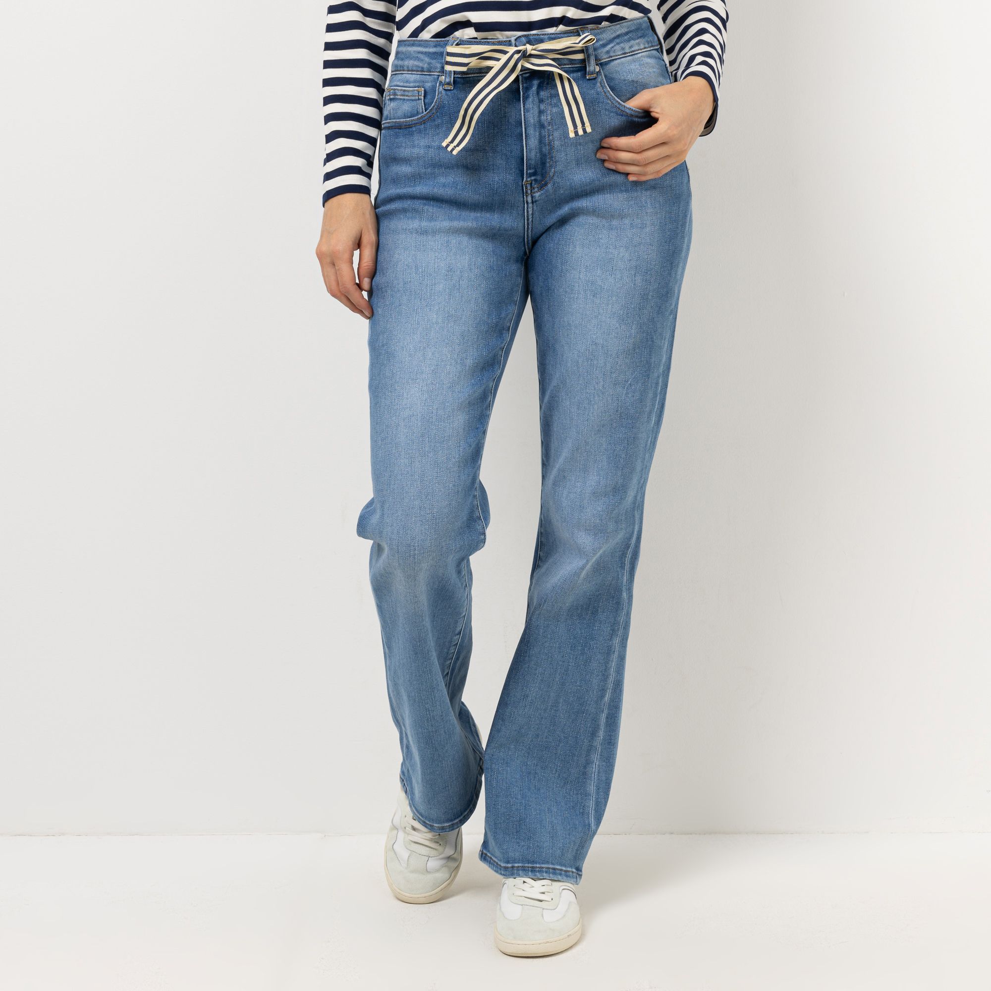 STRANDFEIN Jeanshose lange Form Logo-Applikation weites Bein