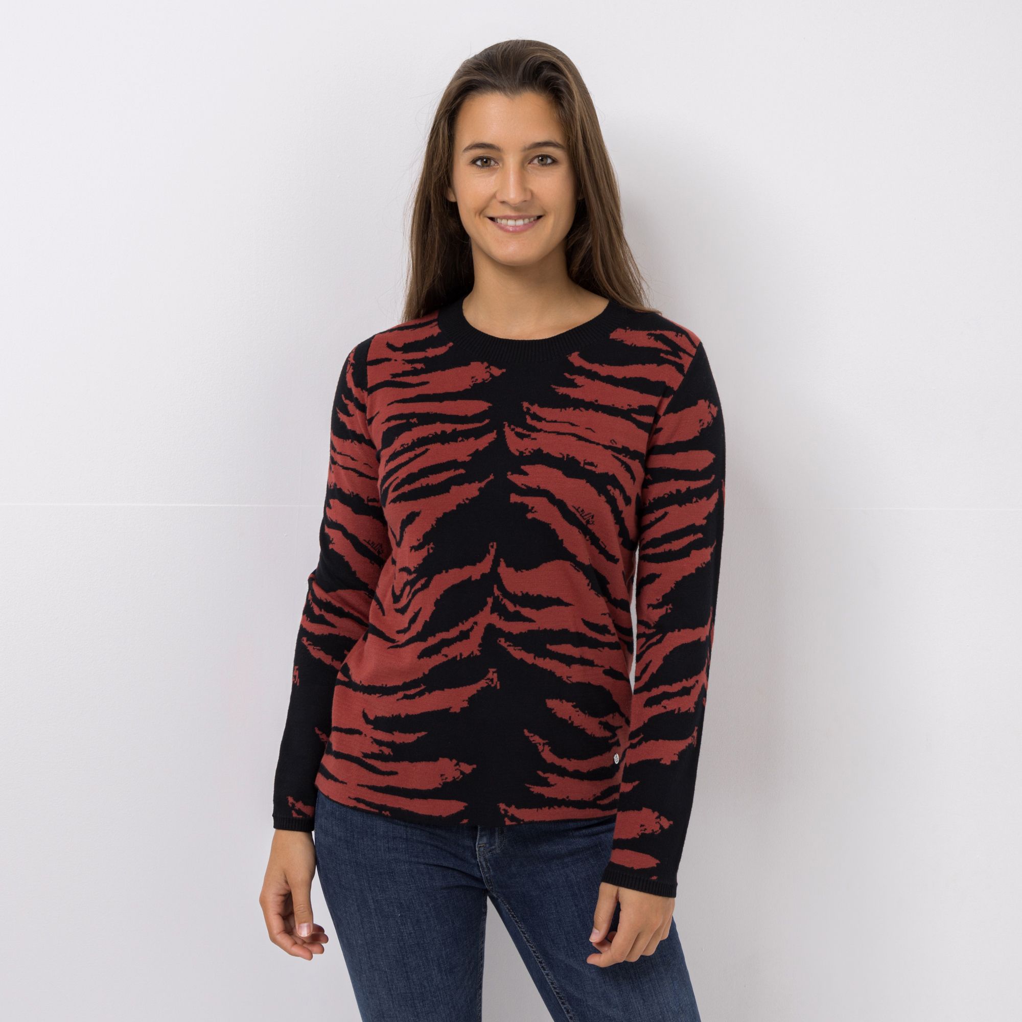 EVA LUTZ Pullover Rundhalsausschnitt Jacquardstrick figurumspielend