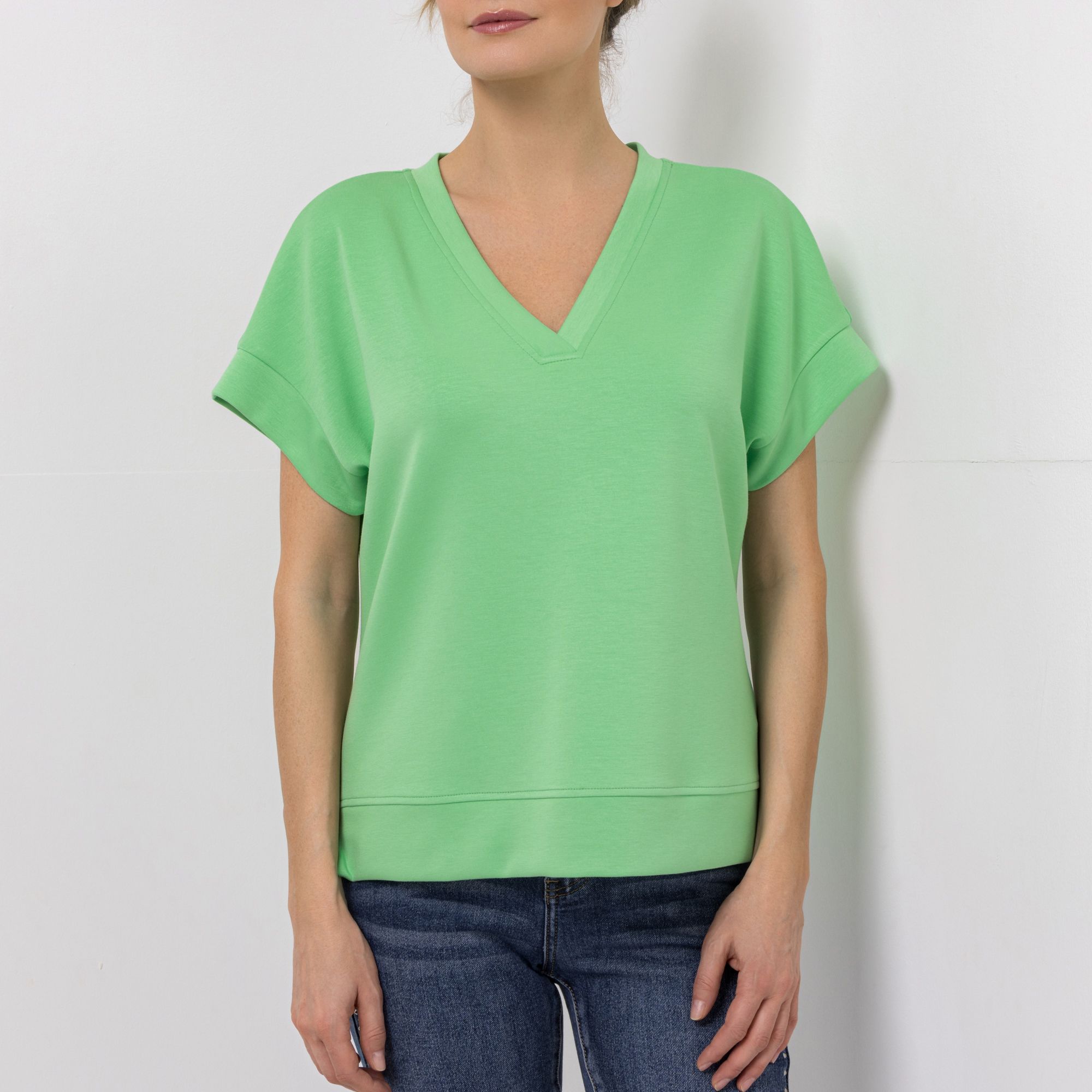 STEFFEN SCHRAUT Scubashirt, 1/2-Arm V-Ausschnitt unifarben leger weit