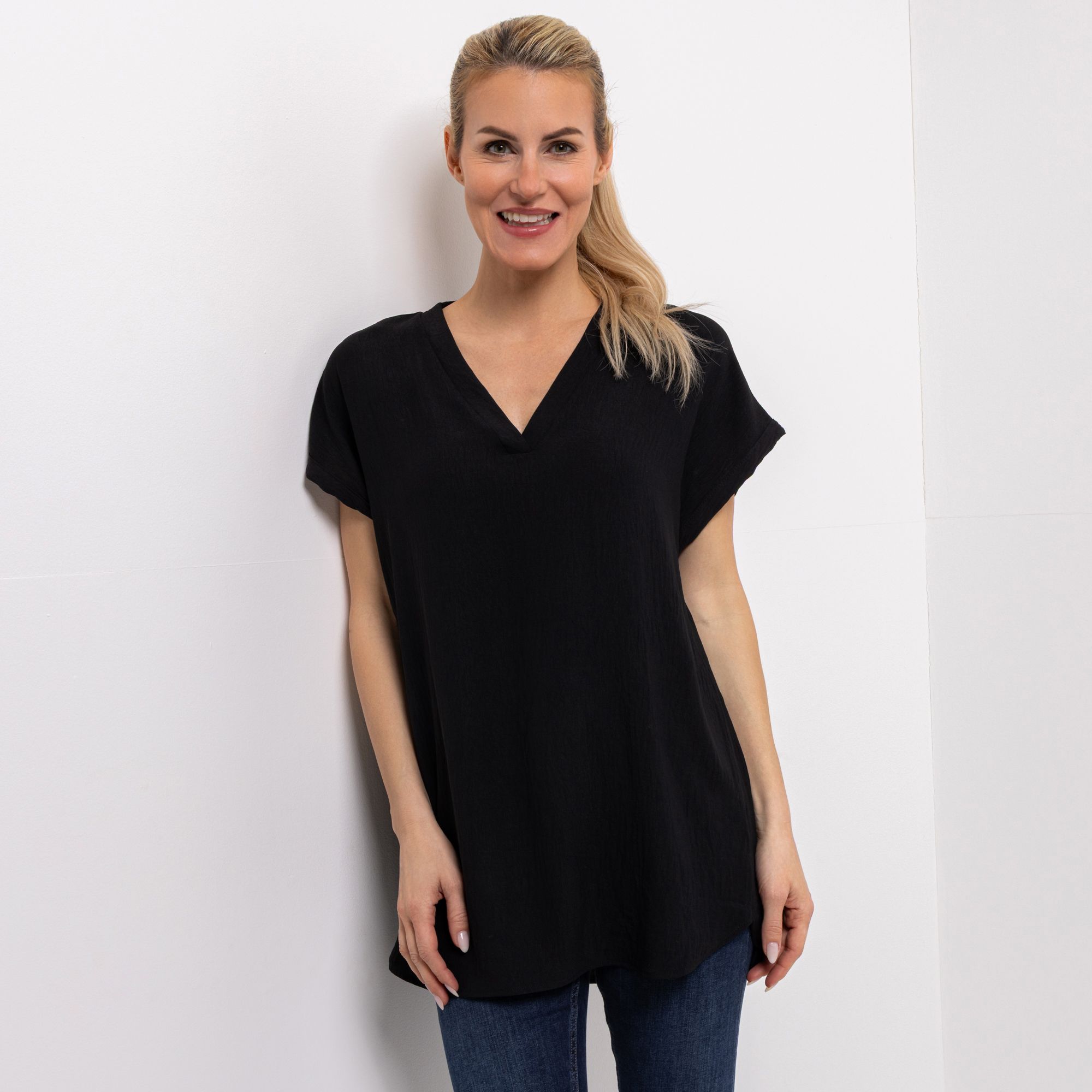 KIM & CO. Tunika, 1/2-Arm Struktur-Popeline abgerundeter Saum oversize