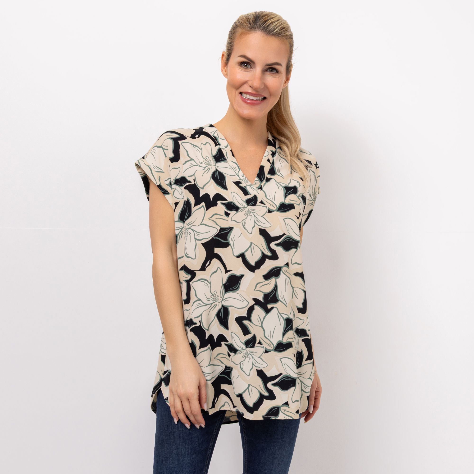 KIM & CO. Tunika, 1/2-Arm Struktur-Popeline abgerundeter Saum oversize