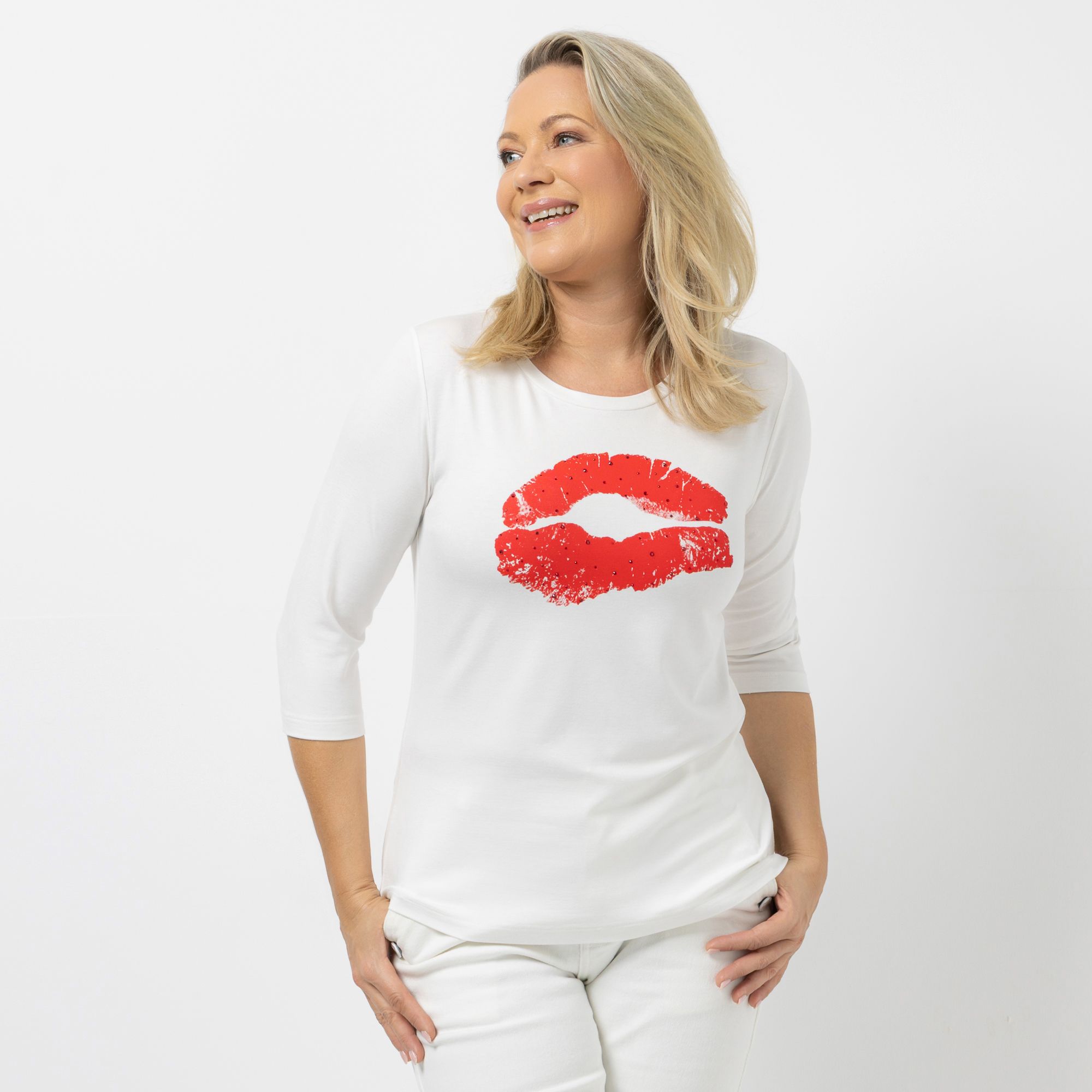 KILIAN KERNER SENSES Shirt, 3/4-Arm Print mit Strass OEKO-TEX®Standard 100 figurumspielend