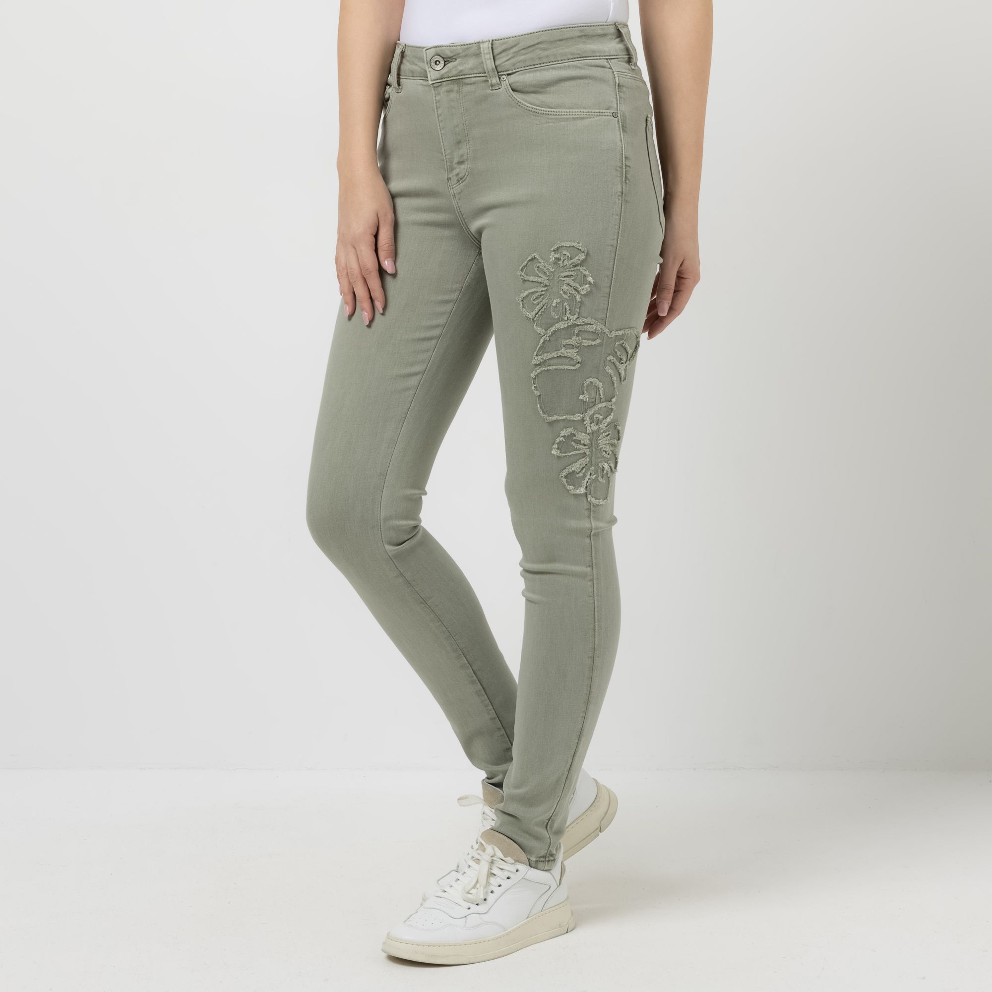 DINE 'N' DANCE Jeanshose Salsa mit Umschlag Palmen-Badge schmales Bein