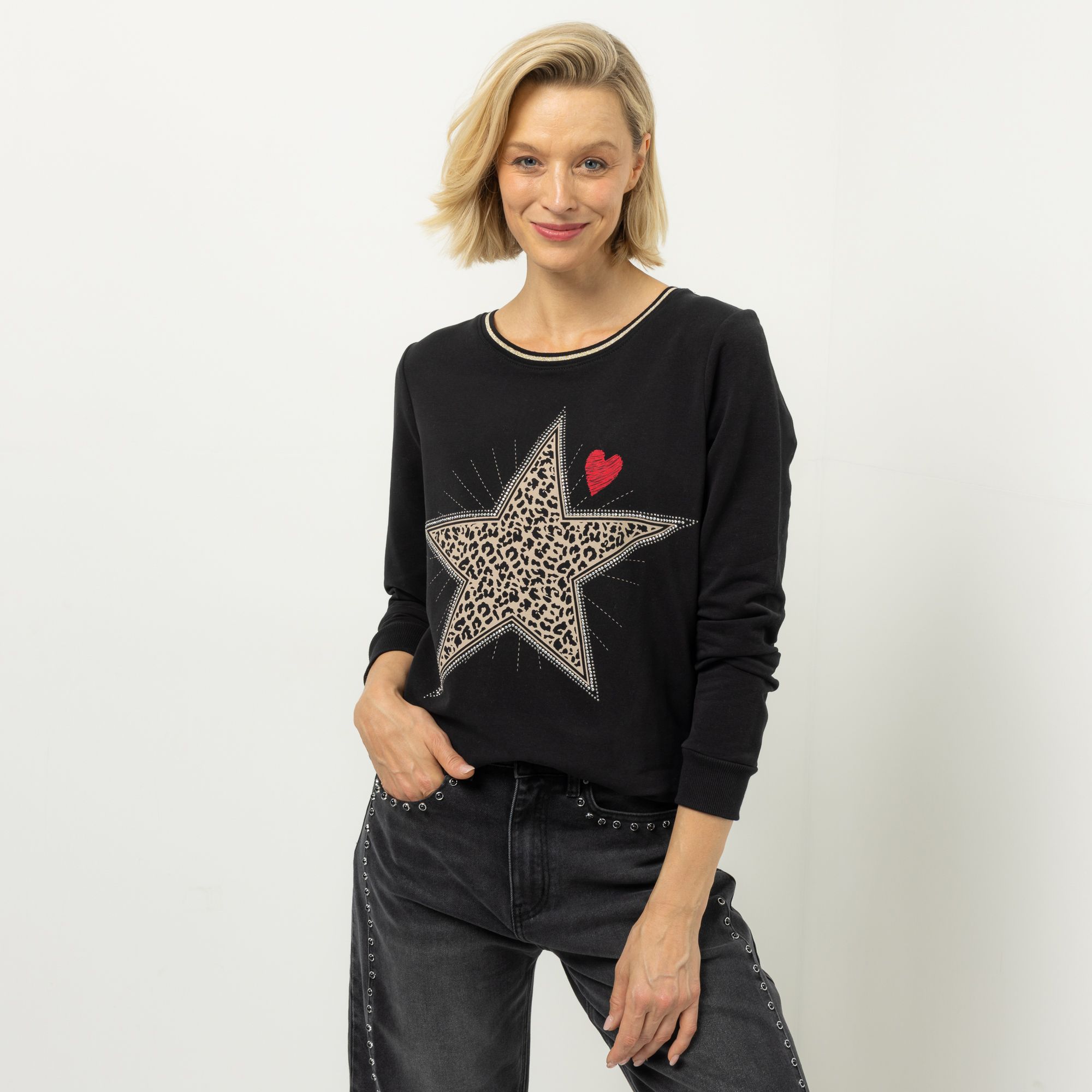 DINE 'N' DANCE Sweatshirt, Langarm Rundhalsausschnitt platzierter Druck figurumspielend