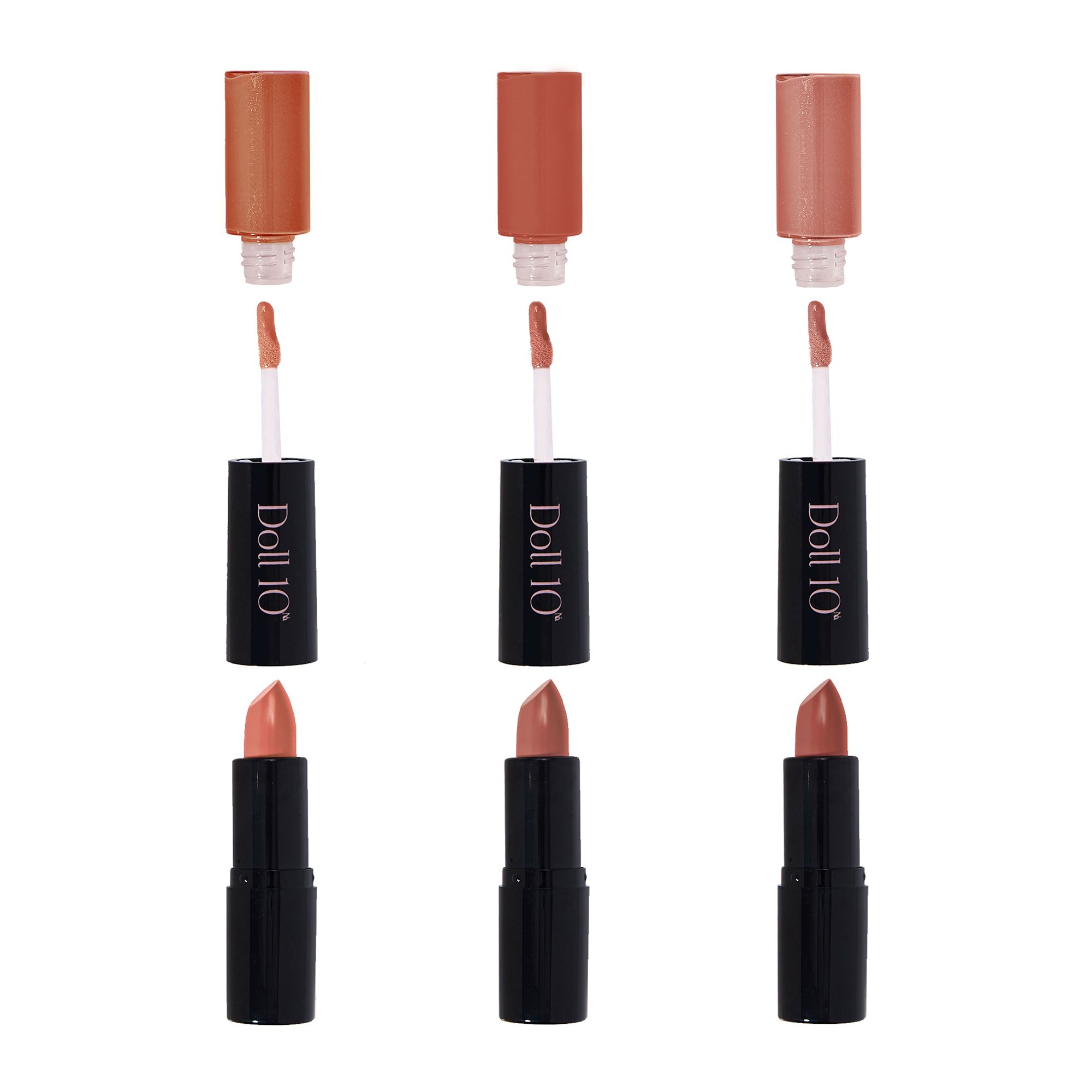 DOLL 10 BEAUTY Nude Lip Collection Lipgloss 3x5,5ml Lippenstift 3x3,8g