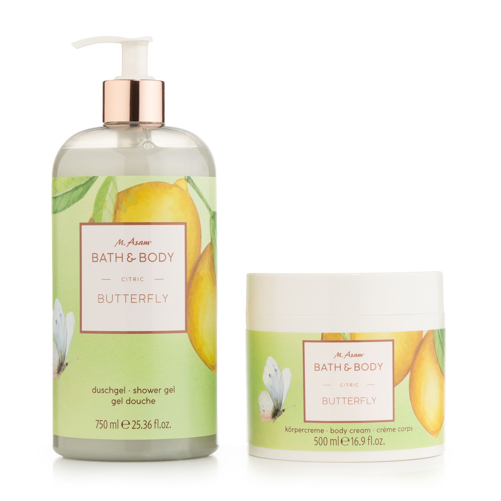 M.ASAM® Butterfly Duschgel 750ml, Körpercreme 500ml