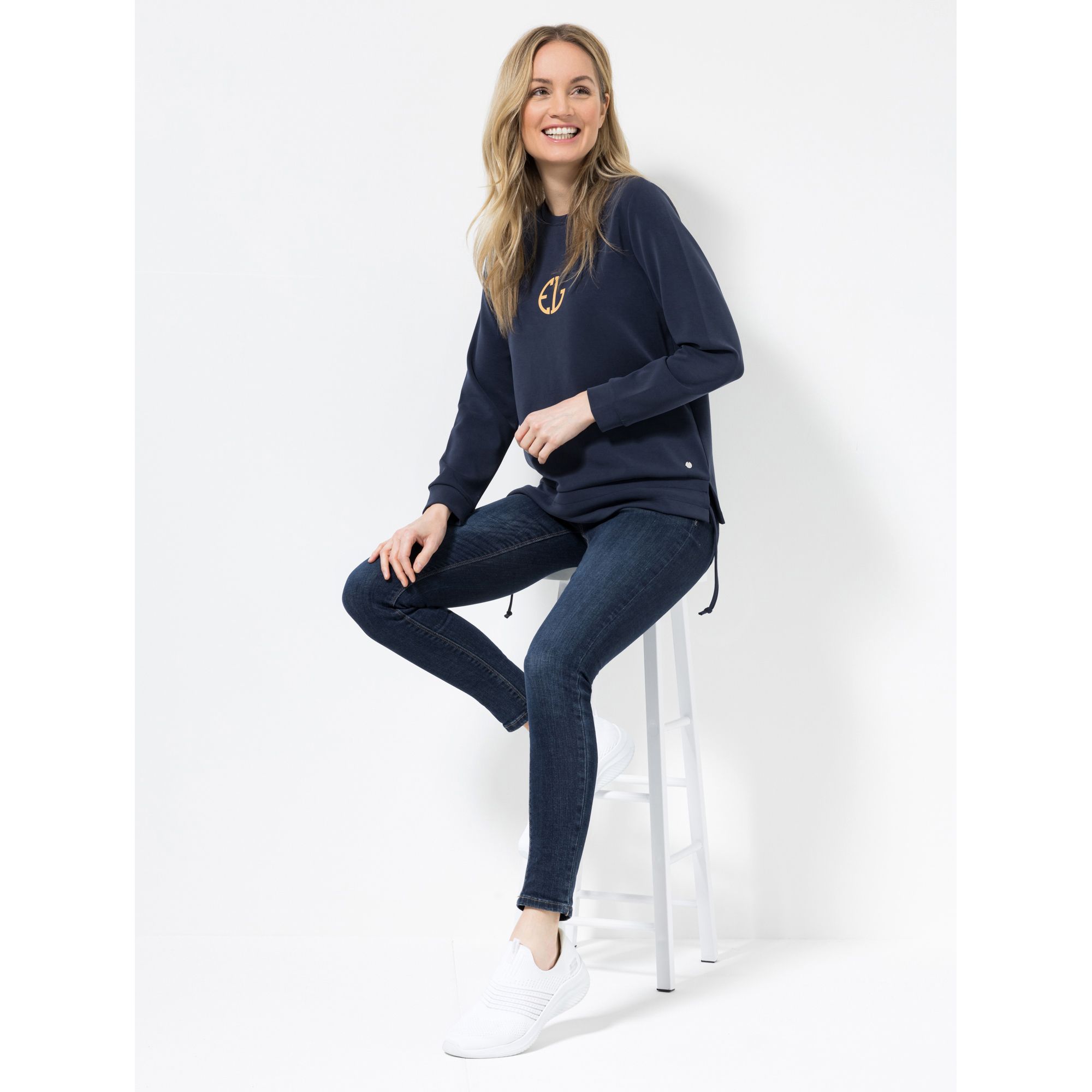 EVA LUTZ Sweatshirt Logo-Druck Zierkordel figurumspielend