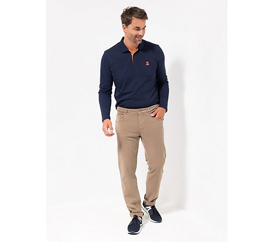 STRANDFEIN Menswear Hose, lange Form 5-Pocket-Style elatischer Twill