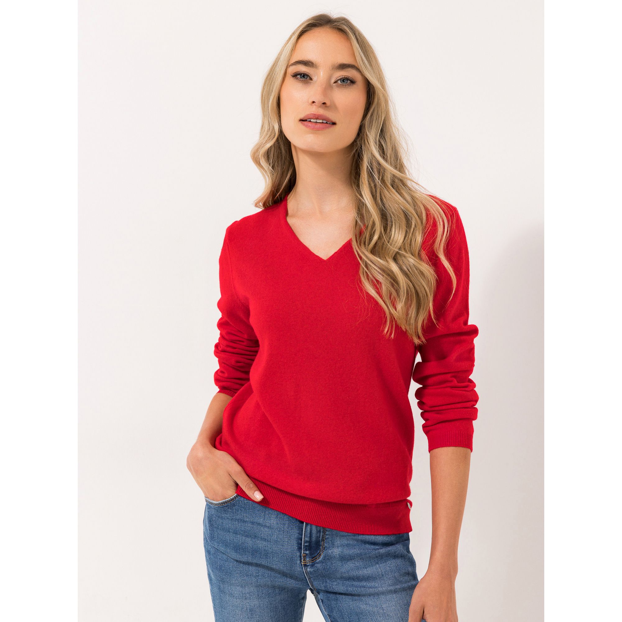 STRANDFEIN Pullover V-Ausschnitt Seitenschlitze figurumspielend