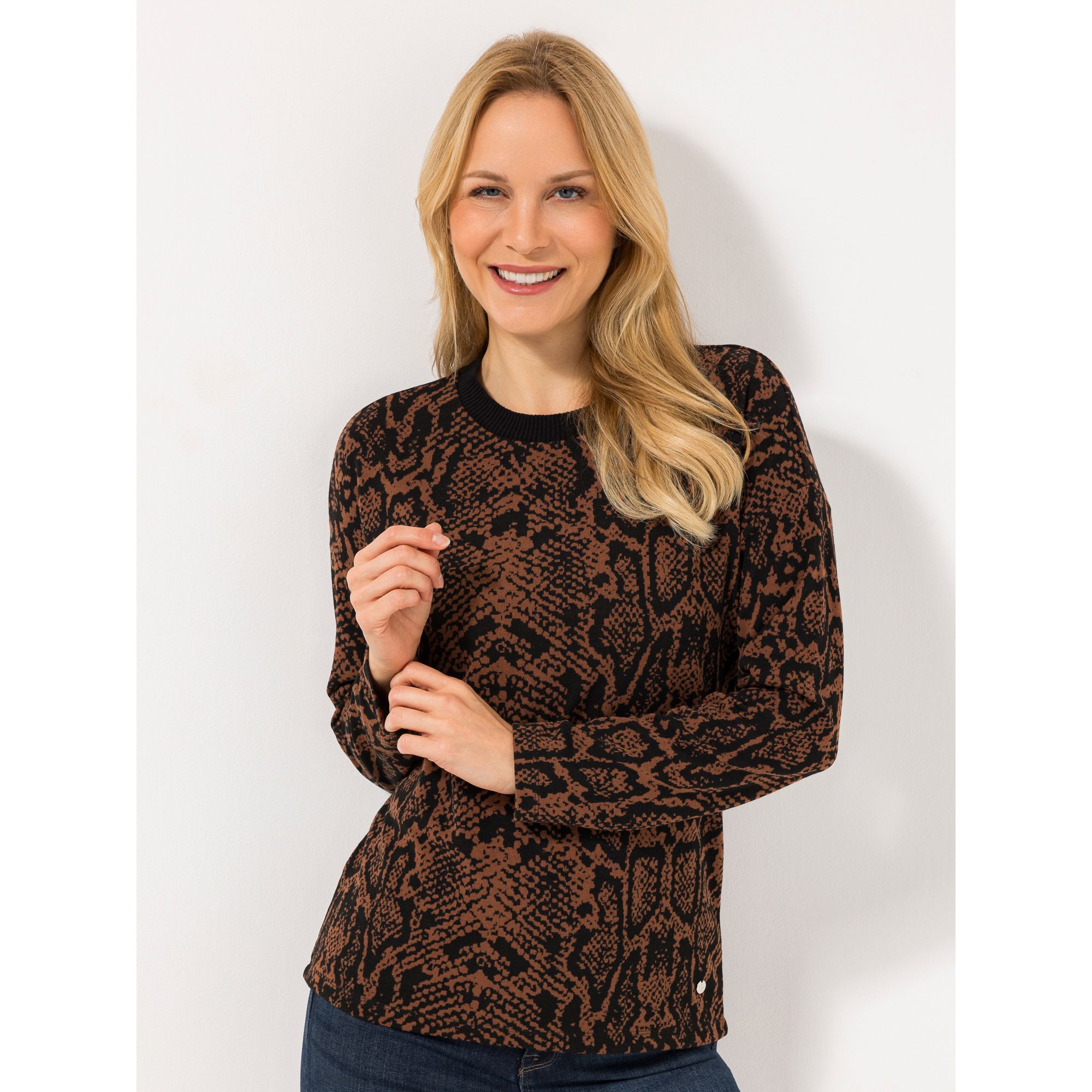 EVA LUTZ Shirt Rundhalsausschnitt Allover-Druck figurumspielend