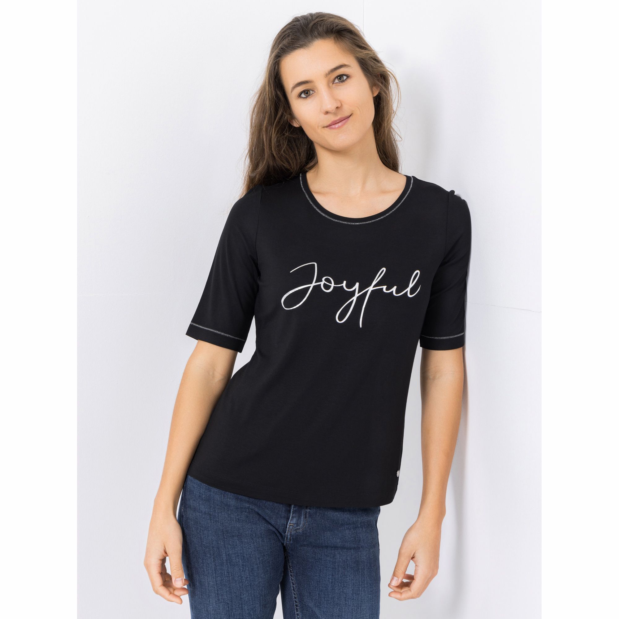 EVA LUTZ Shirt, langer 1/2-Arm Rundhalsausschnitt Folien-Druck figurumspielend