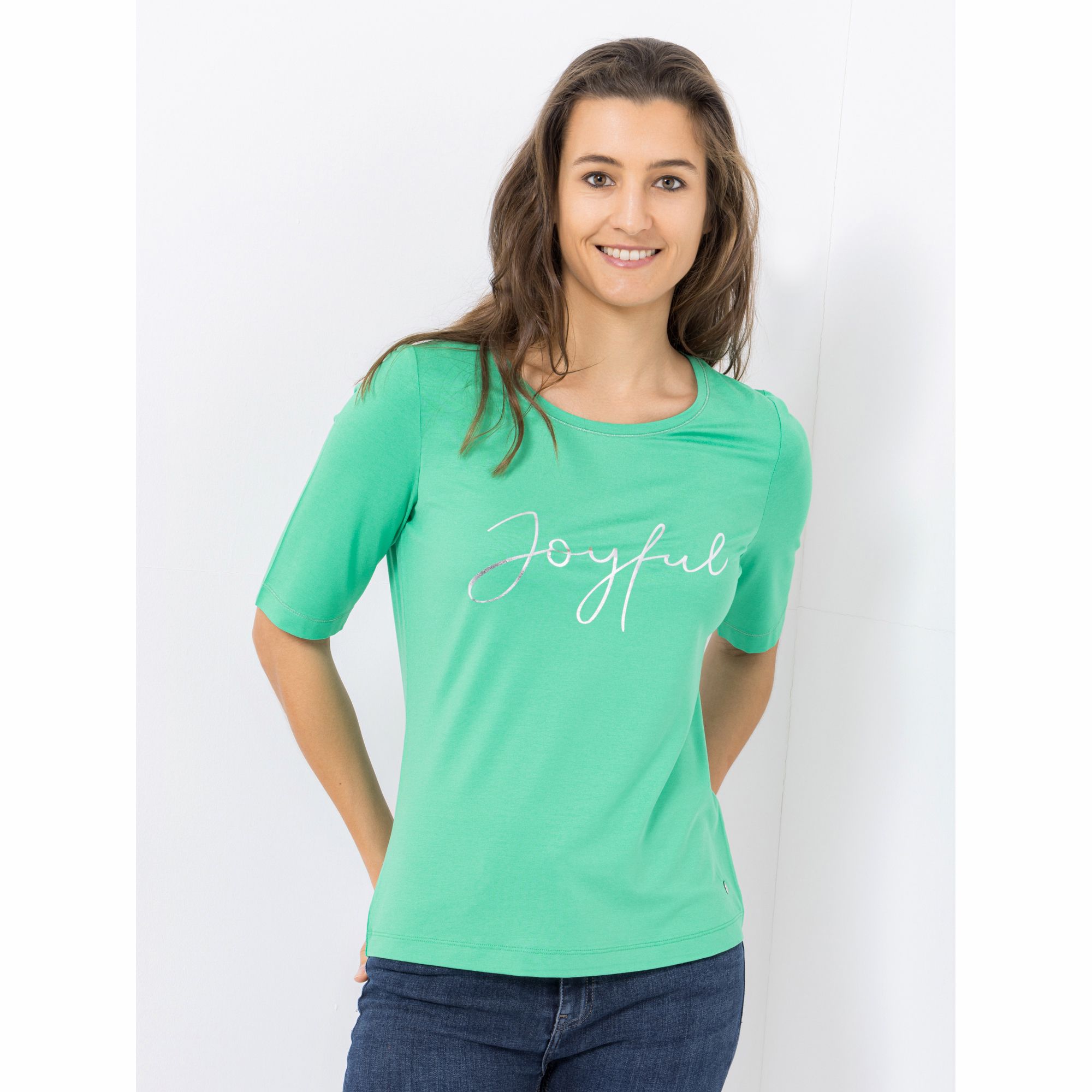 EVA LUTZ Shirt, langer 1/2-Arm Rundhalsausschnitt Folien-Druck figurumspielend