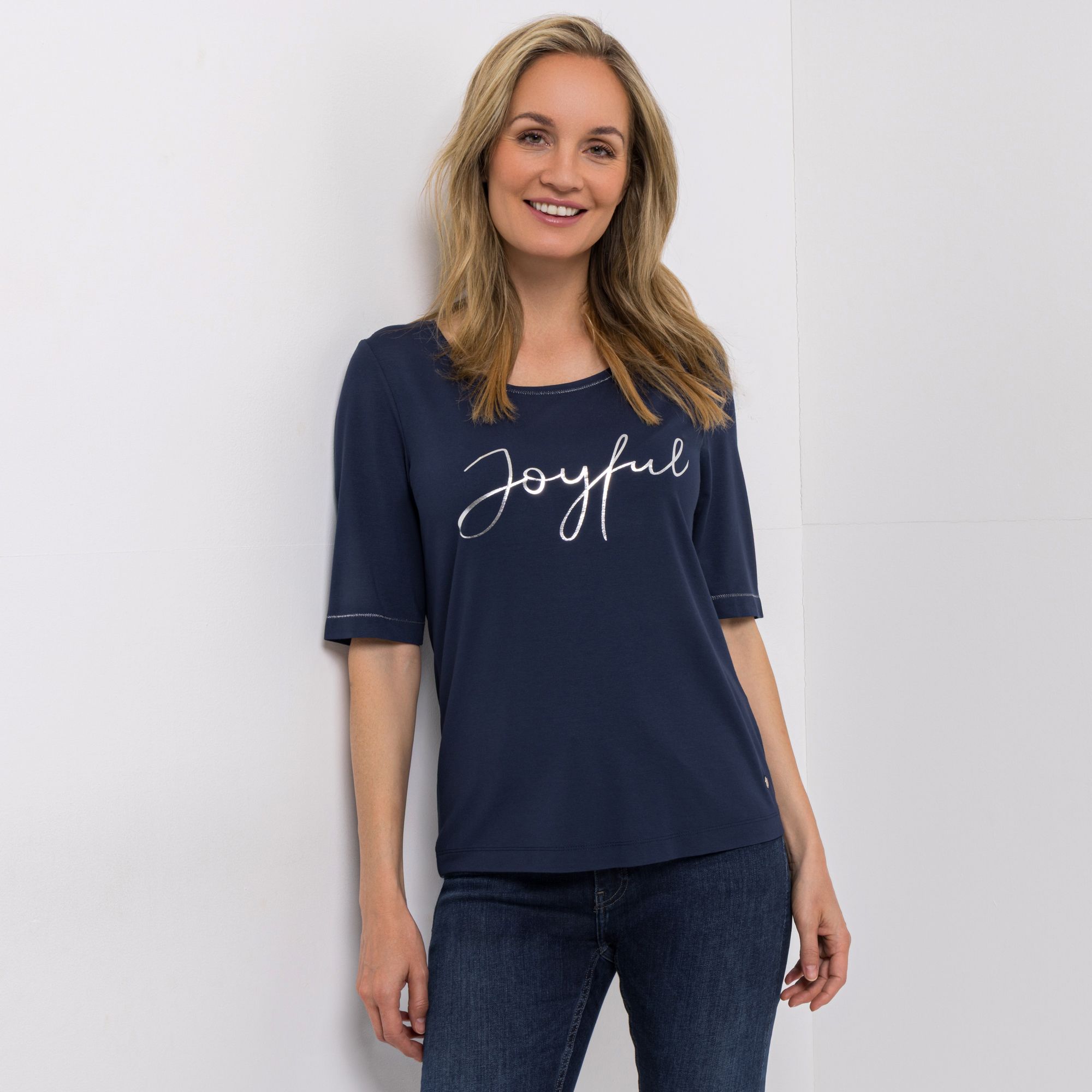 EVA LUTZ Shirt, langer 1/2-Arm Rundhalsausschnitt Folien-Druck figurumspielend