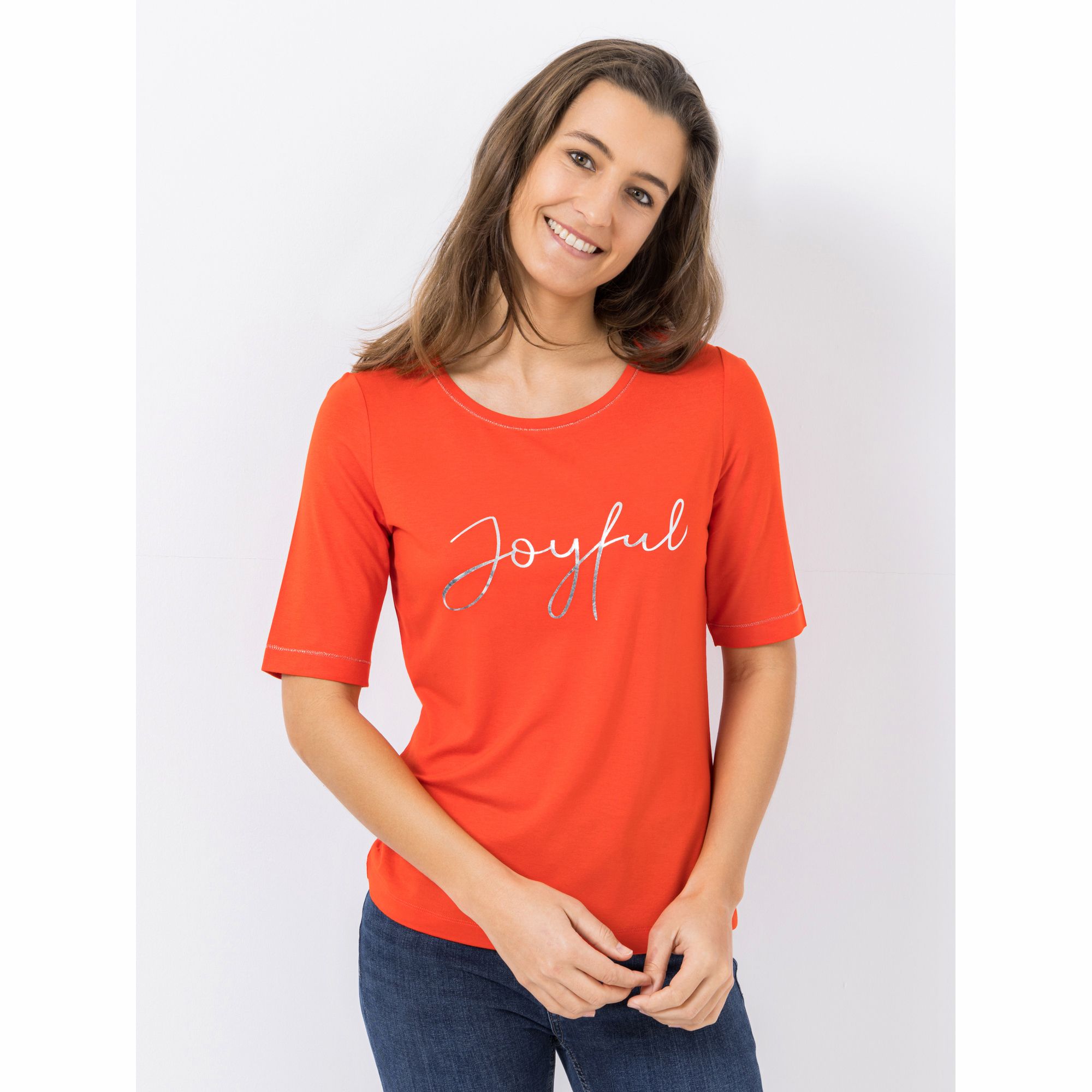 EVA LUTZ Shirt, langer 1/2-Arm Rundhalsausschnitt Folien-Druck figurumspielend