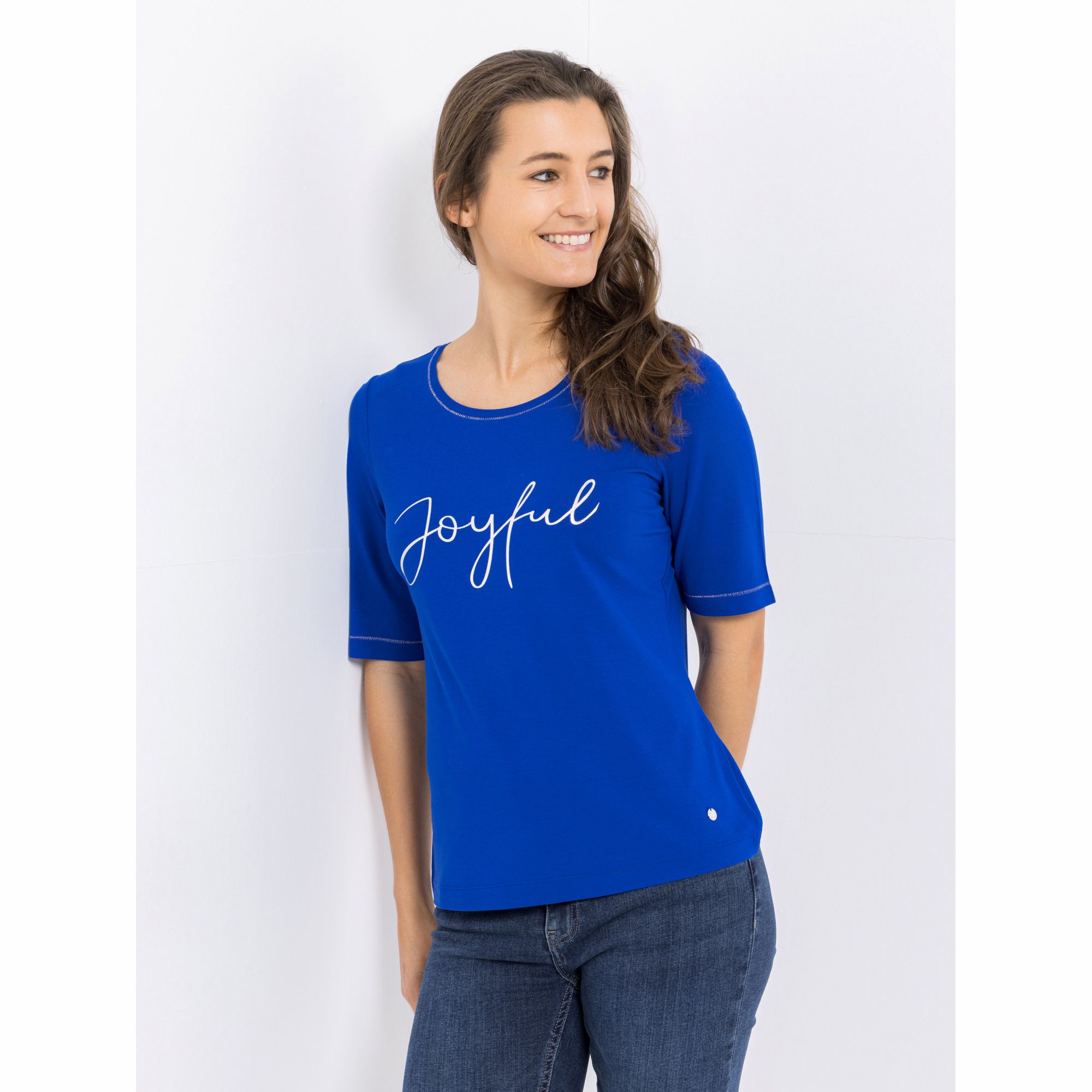 EVA LUTZ Shirt, langer 1/2-Arm Rundhalsausschnitt Folien-Druck figurumspielend