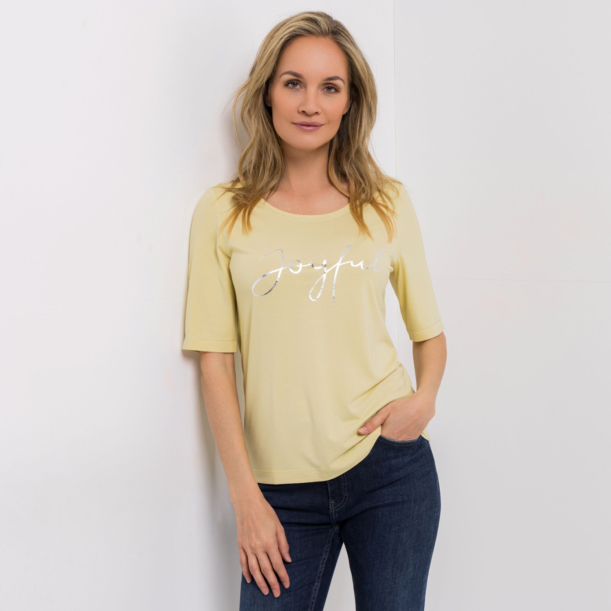 EVA LUTZ Shirt, langer 1/2-Arm Rundhalsausschnitt Folien-Druck figurumspielend