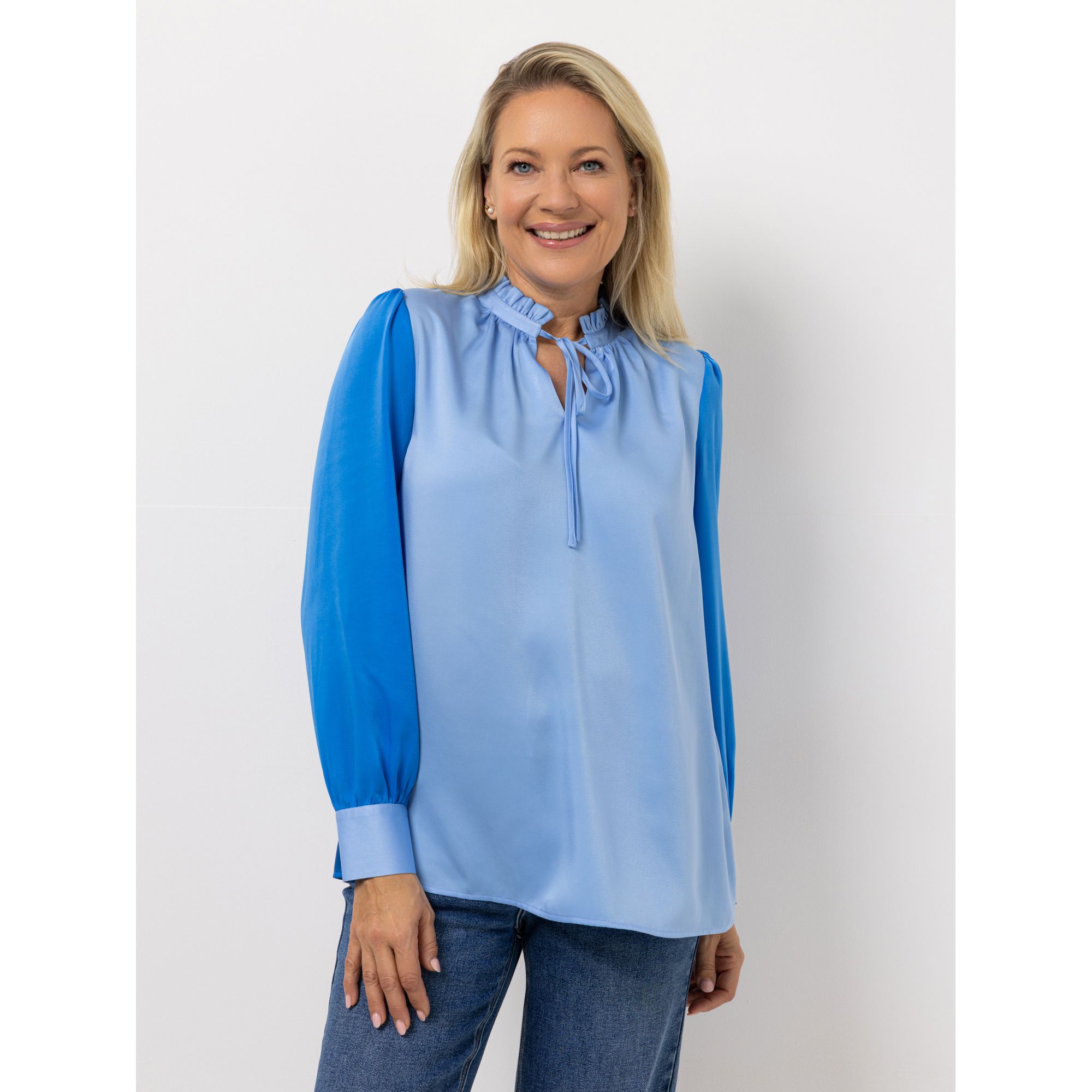 KILIAN KERNER SENSES Bluse, Langarm V-Ausschnitt mit Bindeband figurumspielend