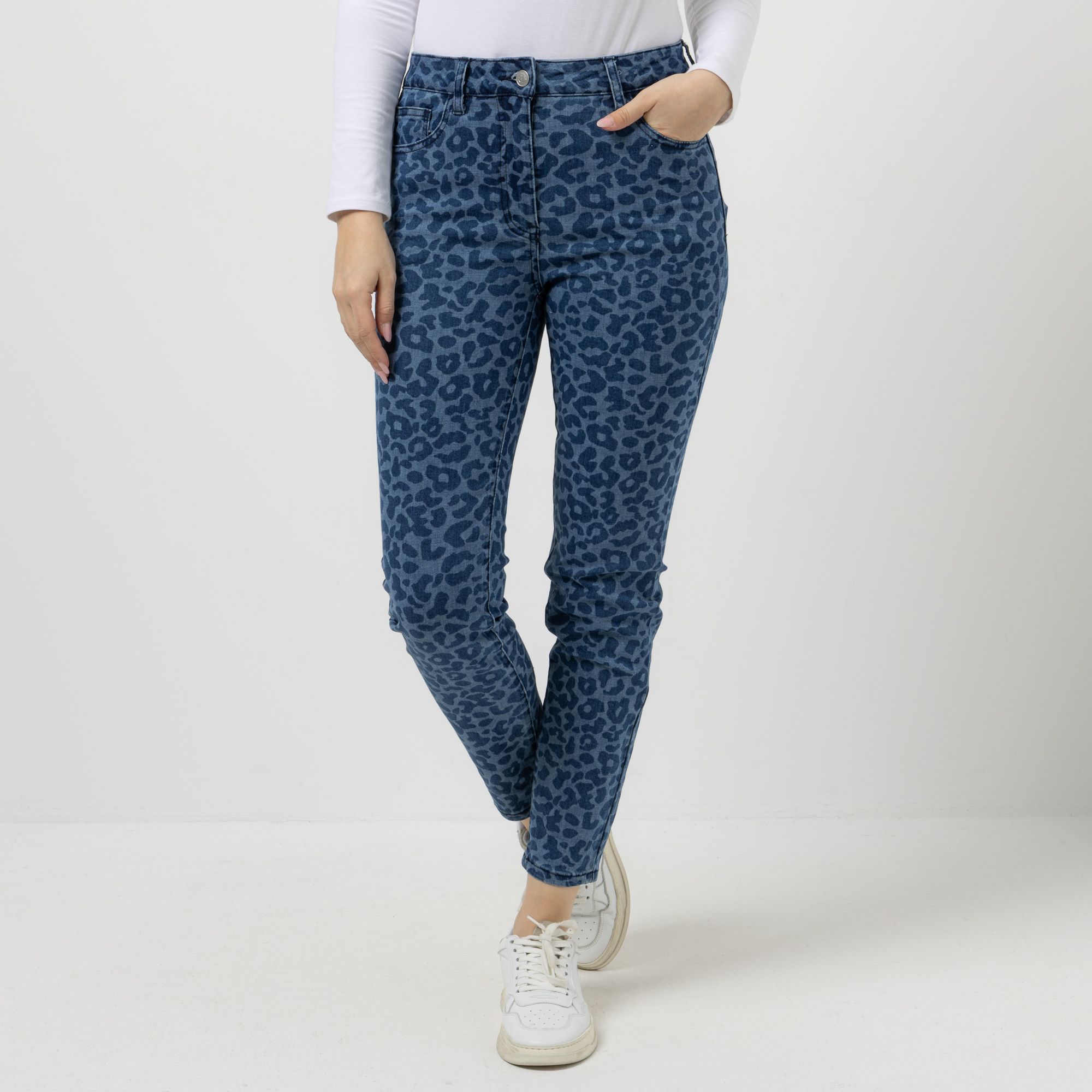 EVA LUTZ Jeans 5-Pocket-Style All-over Print schmales Bein
