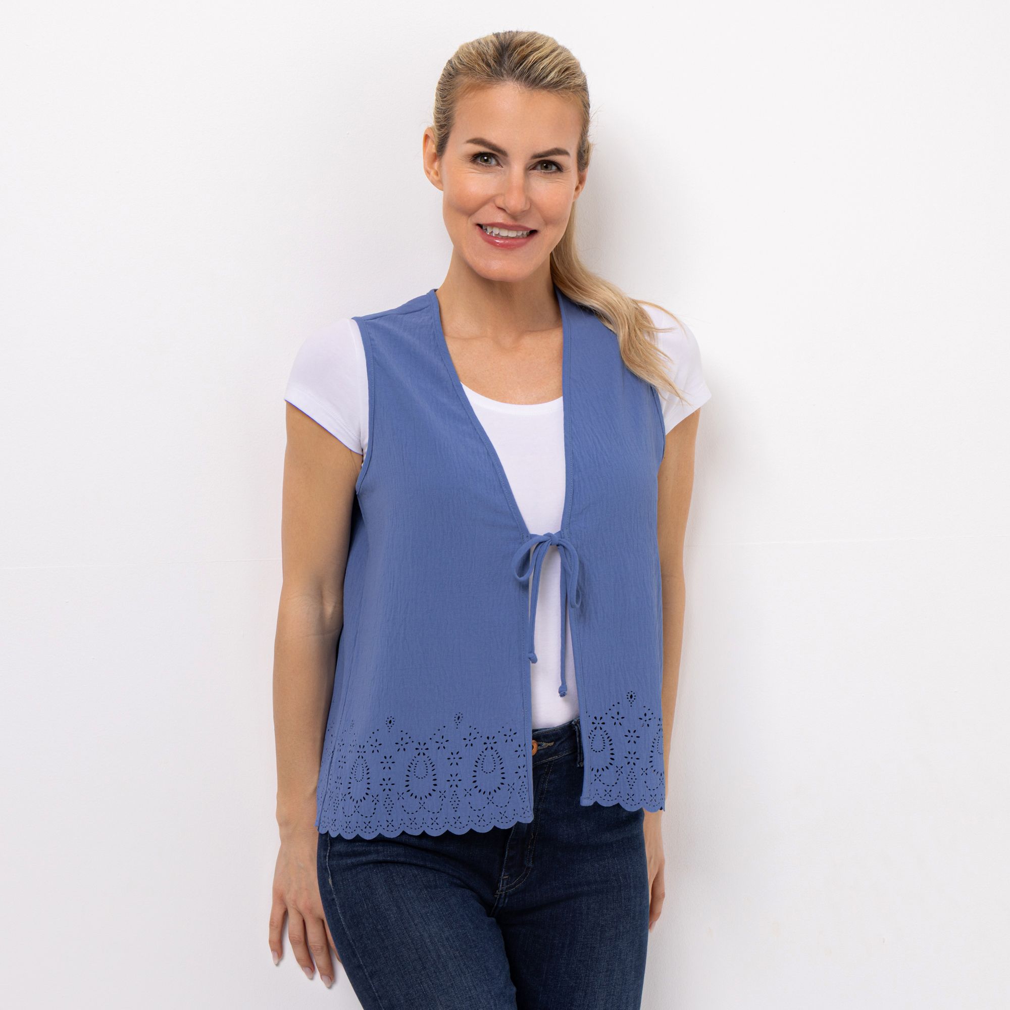 KIM & CO. Weste, Bindeband Struktur-Popeline Bordüre: Lochmuster figurumspielend